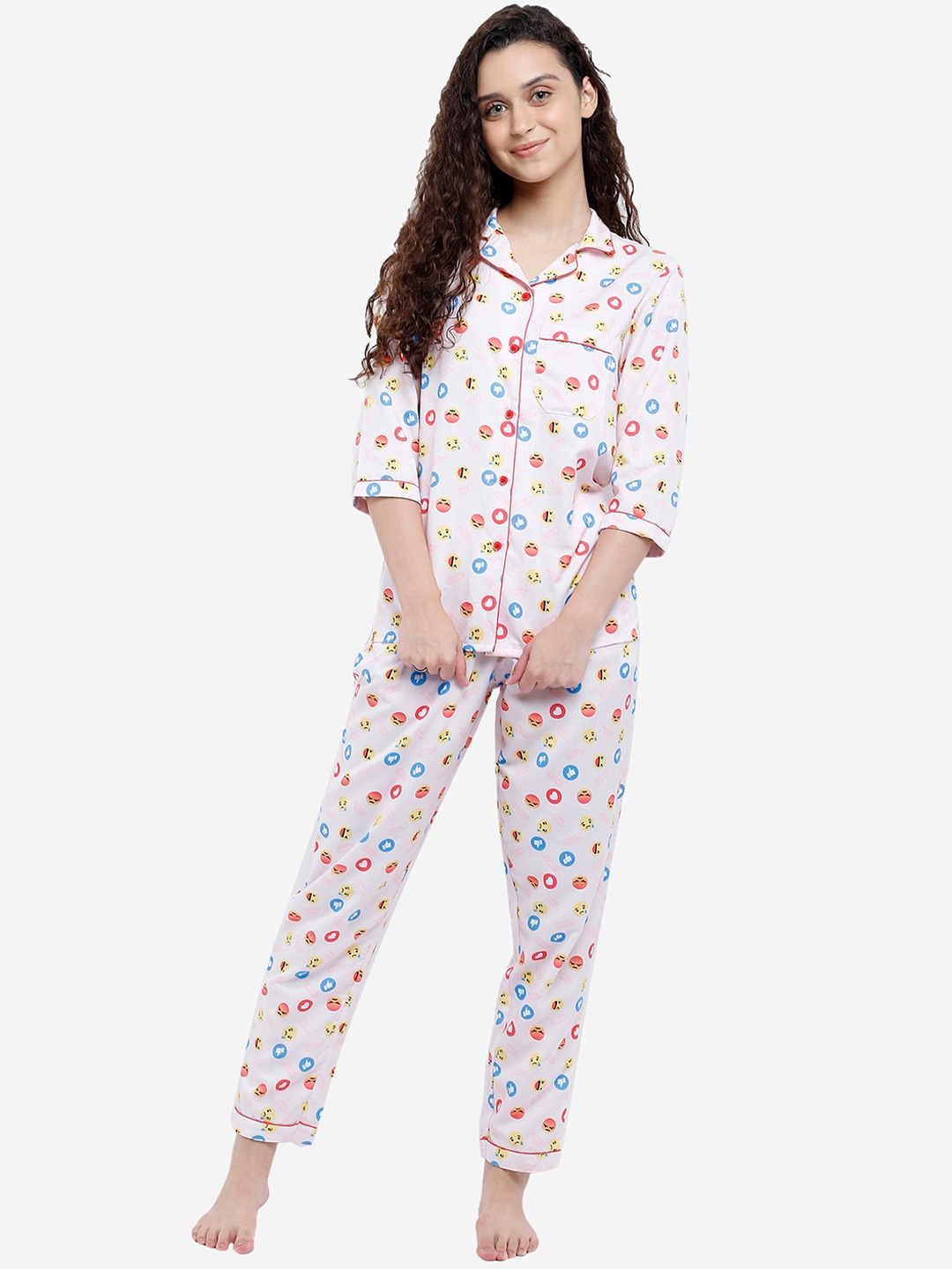 

Bellofox Women White & Pink Printed Night suit