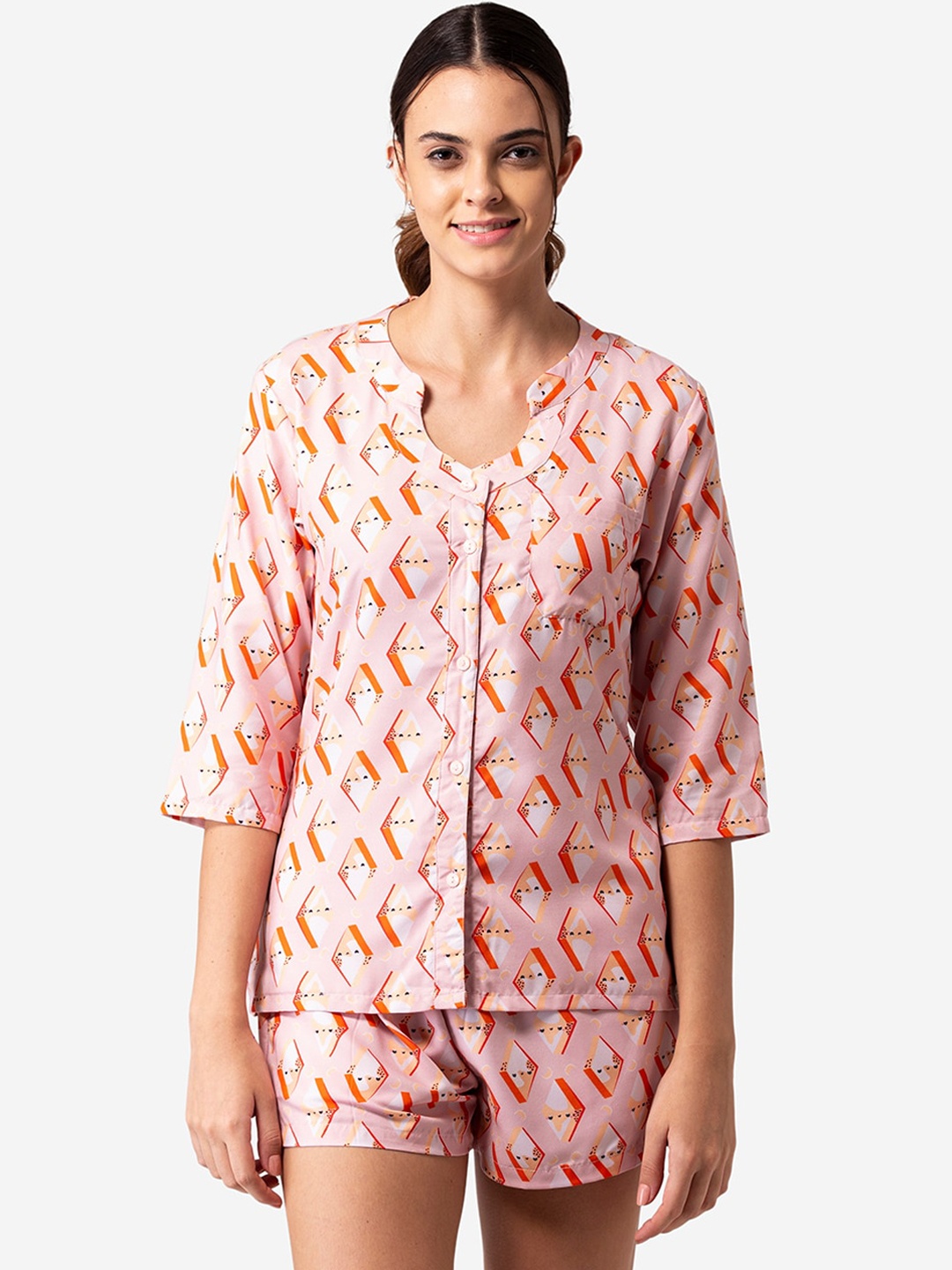 

Bellofox Women Peach-Coloured & White Printed Night Suit