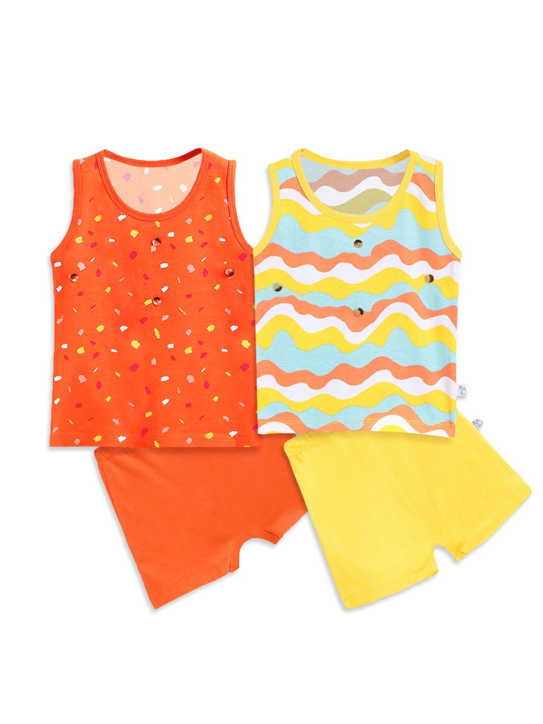 

SuperBottoms Kids Pack of 2 Orange & Yellow Printed Sustainable T-shirts with Shorts