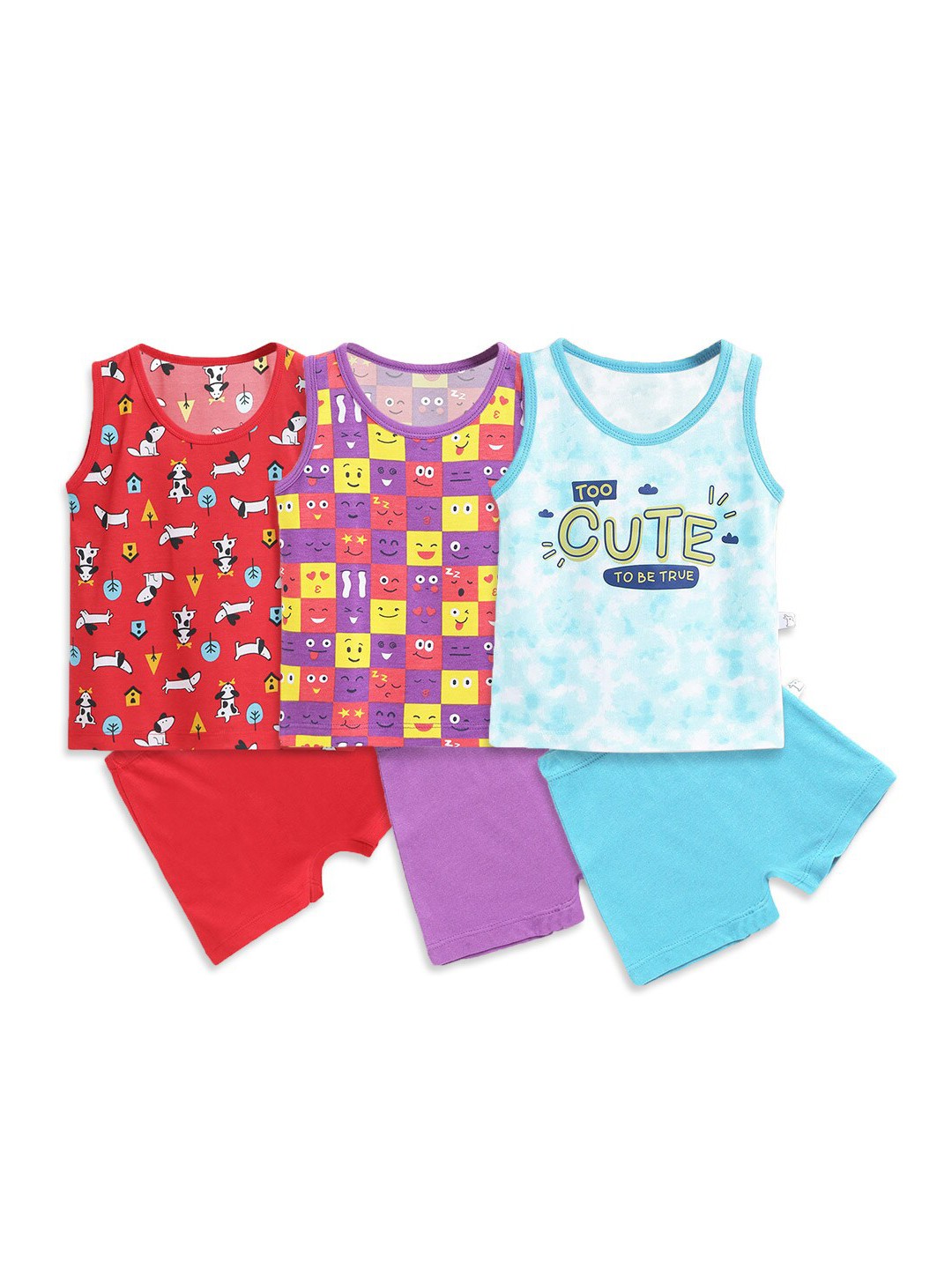 

SuperBottoms Unisex Kids Pack Of 3 Printed Sustainable T-shirt with Shorts, Purple