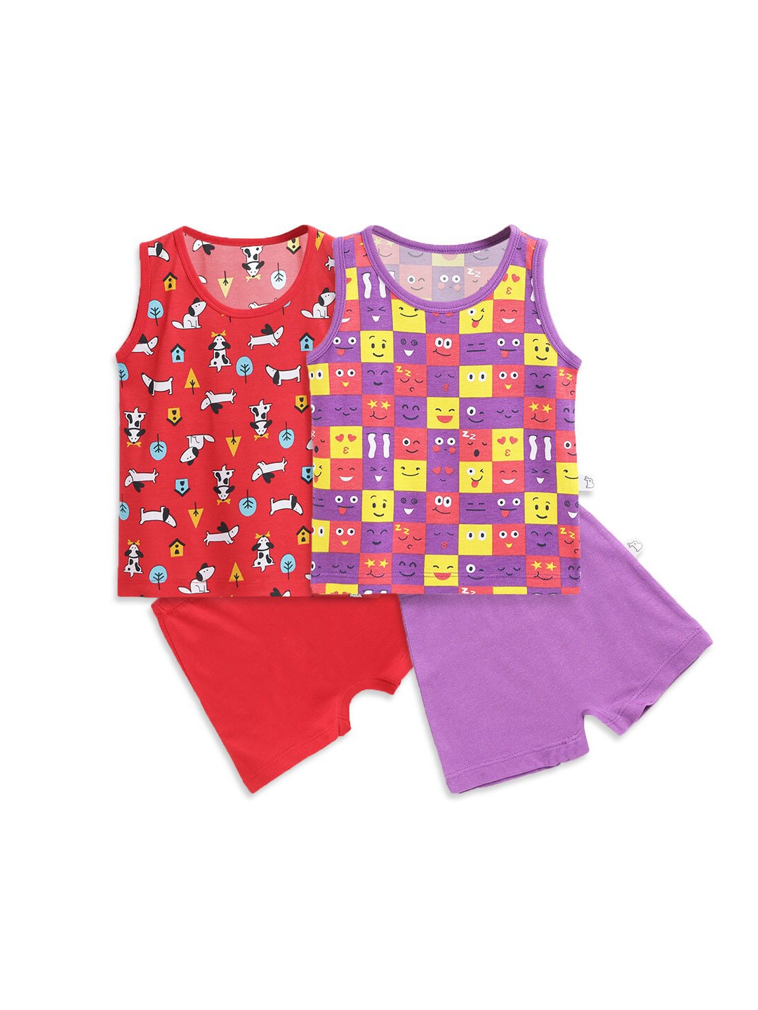 

SuperBottoms Unisex Kids Set of 2 Printed Sustainable T-shirt with Shorts, Purple