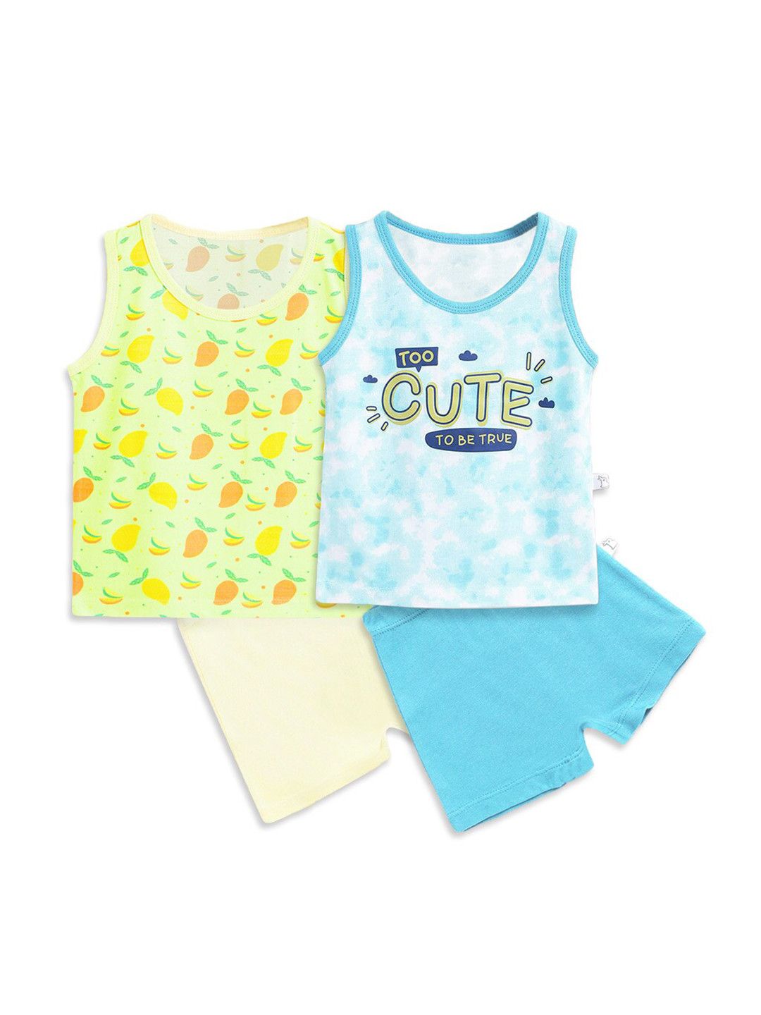 

SuperBottoms Unisex Kids Yellow & Green Printed Sustainable T-shirt with Shorts Set Of 2