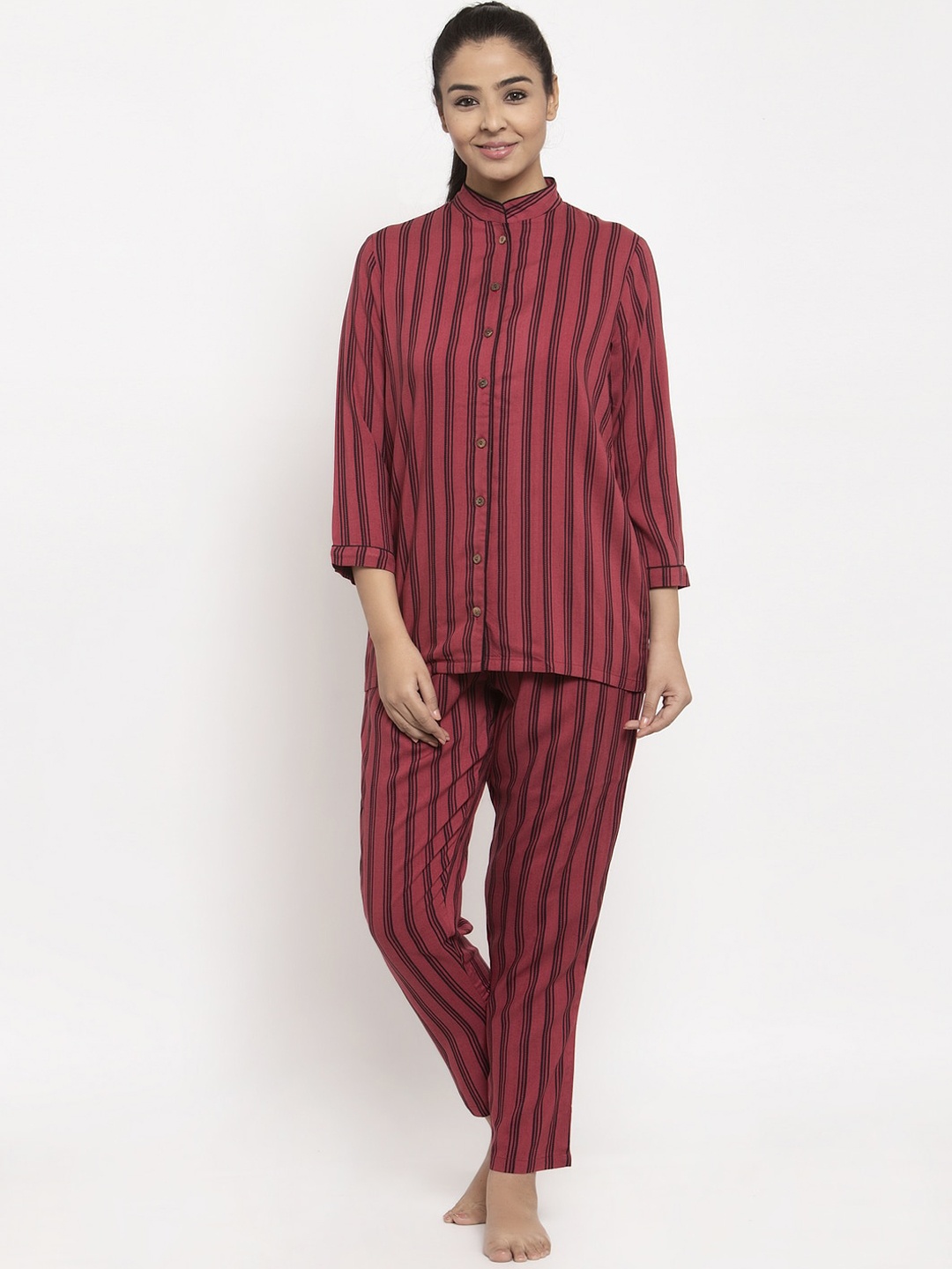 

Aujjessa Women Burgundy Striped Night suit