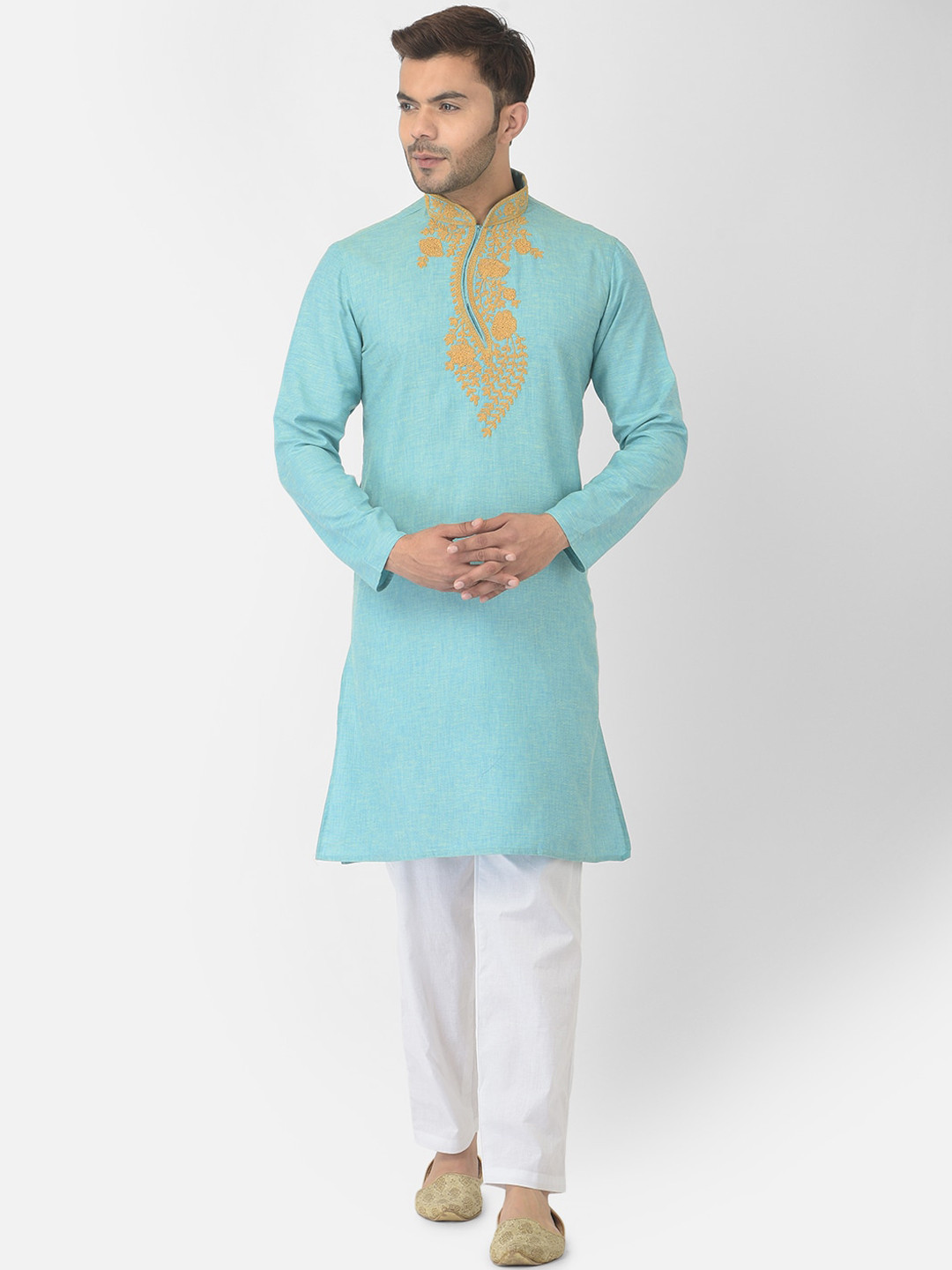 

DEYANN Men Blue Thread Work Pure Cotton Kurta with Pyjamas
