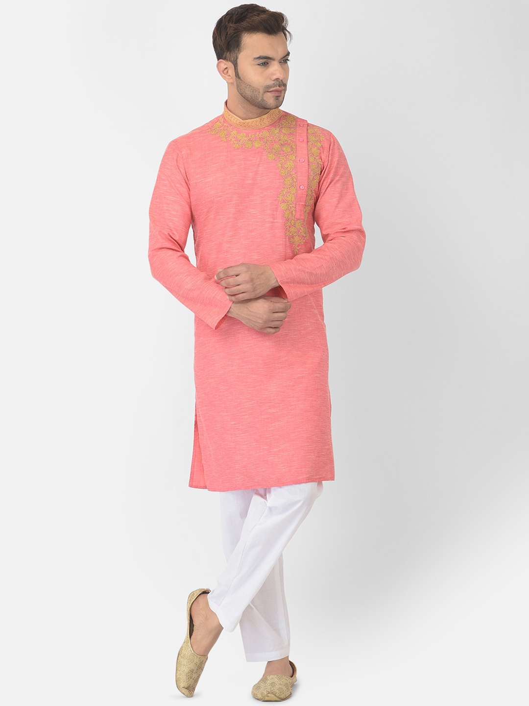 

DEYANN Men Pink Patchwork Pure Cotton Kurta with Pyjamas