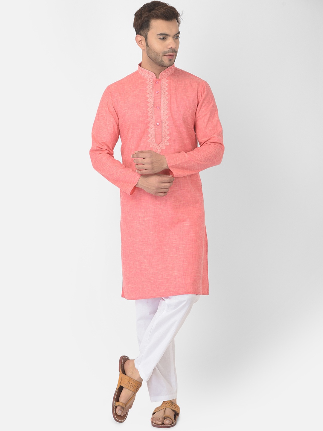 

DEYANN Men Pink Pure Cotton Kurta with Pyjamas