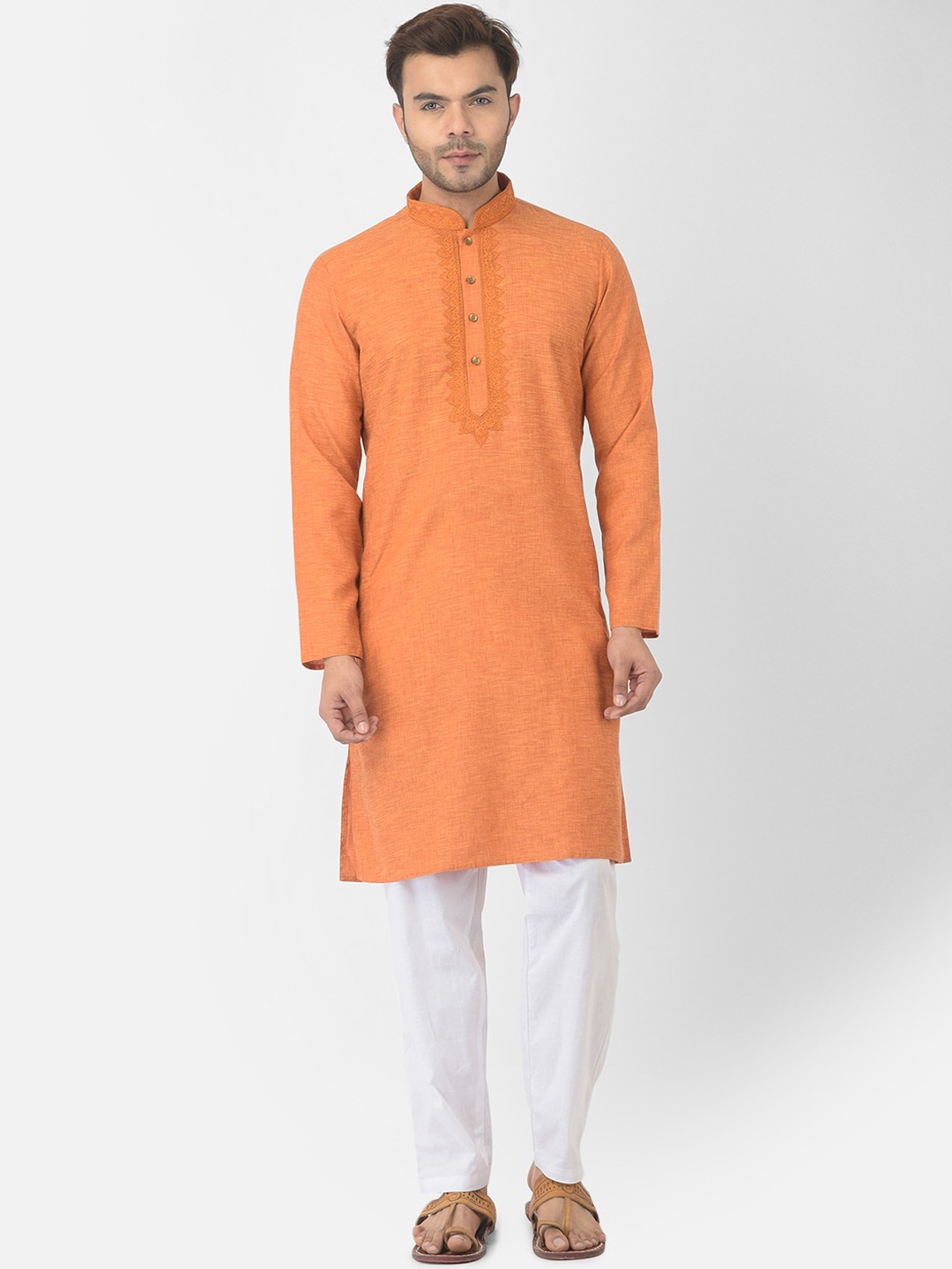 

DEYANN Men Orange Pure Cotton Kurta with Pyjamas
