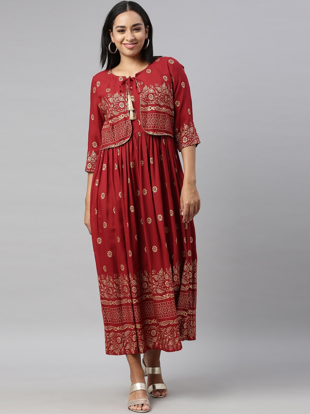 

Nahara Women Maroon Ethnic Motifs Printed Anarkali Kurta