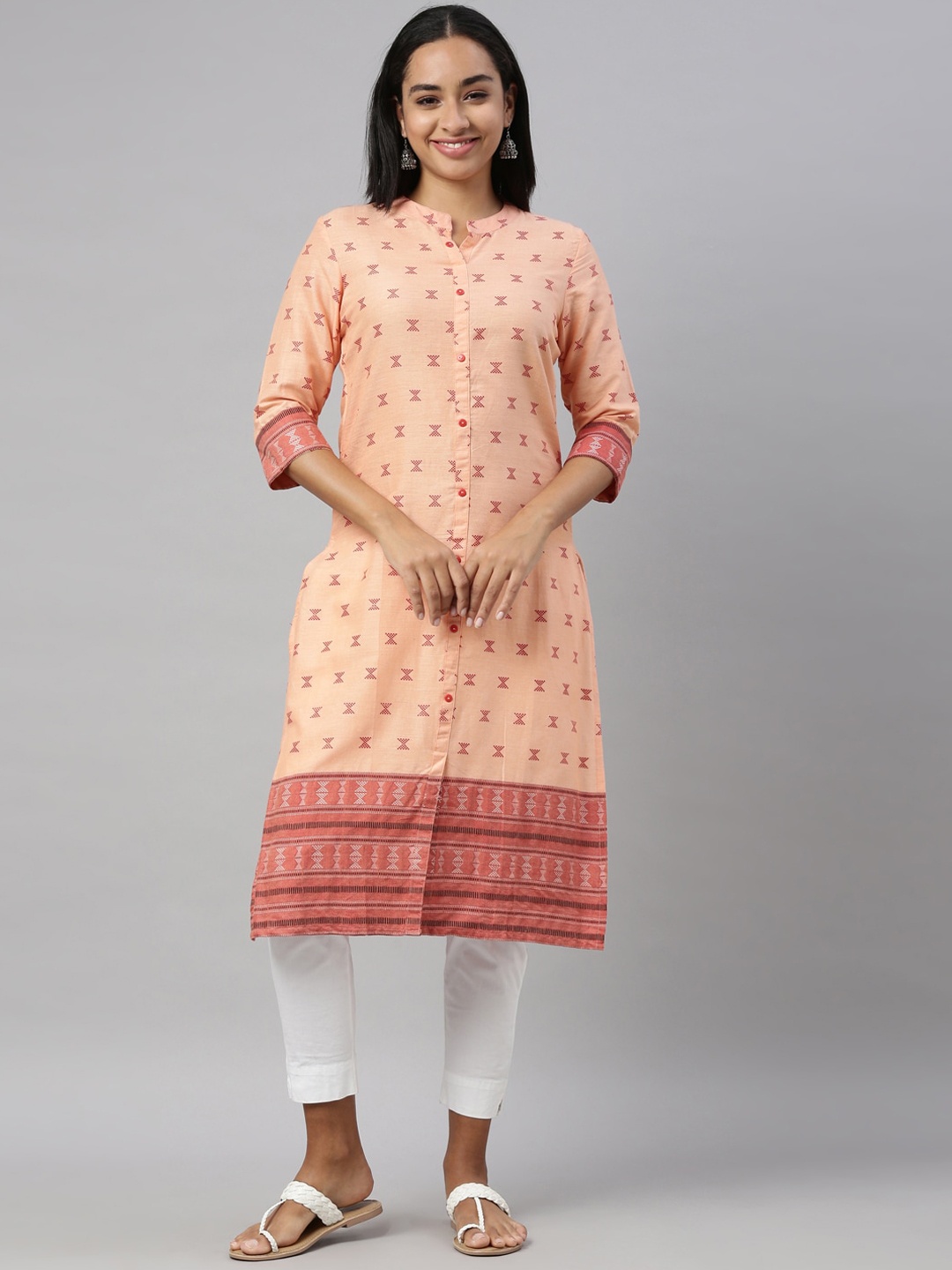 

Nahara Women Peach-Coloured Ethnic Motifs Kurta