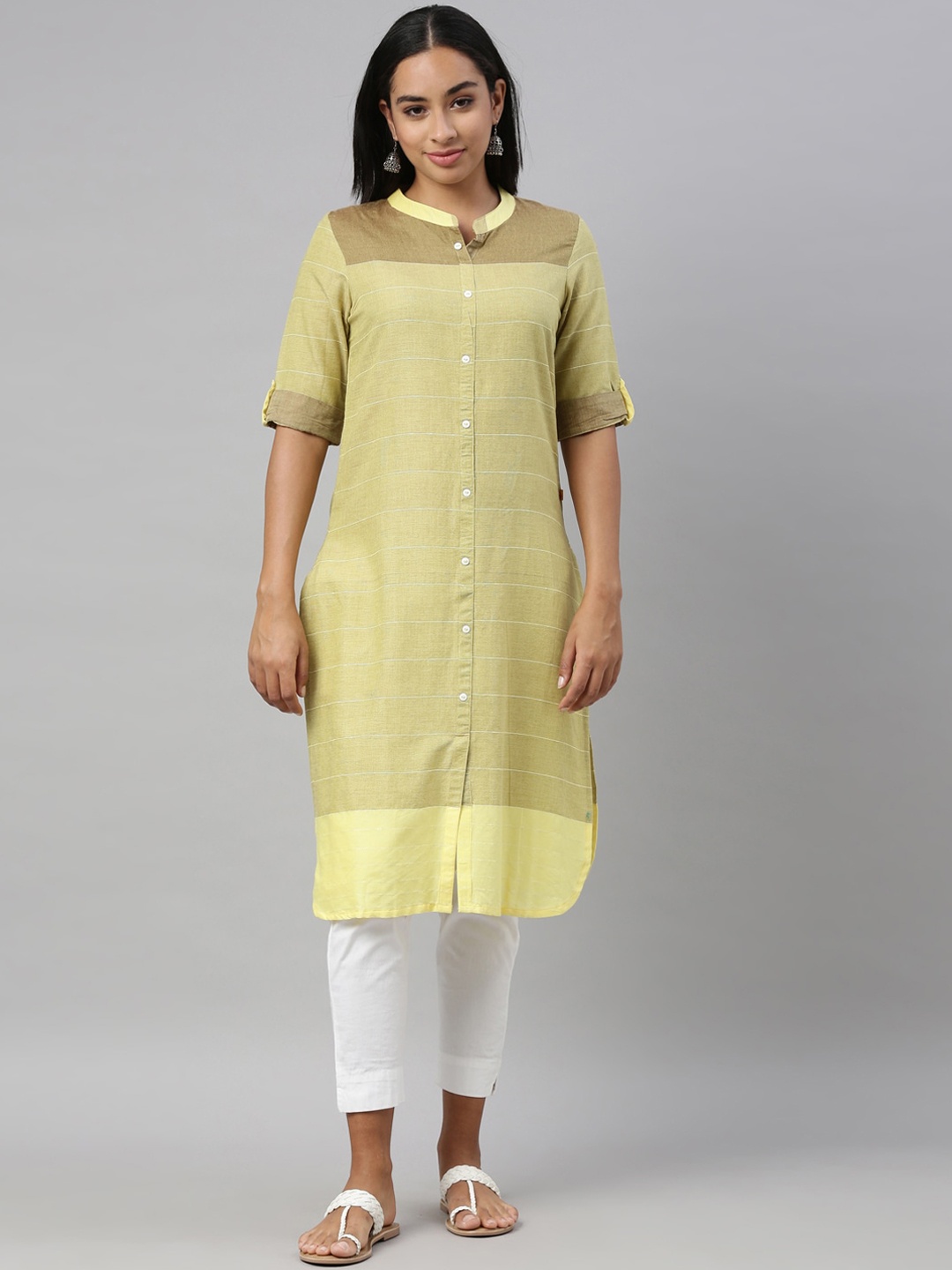 

Nahara Women Yellow Thread Work Pathani Kurta