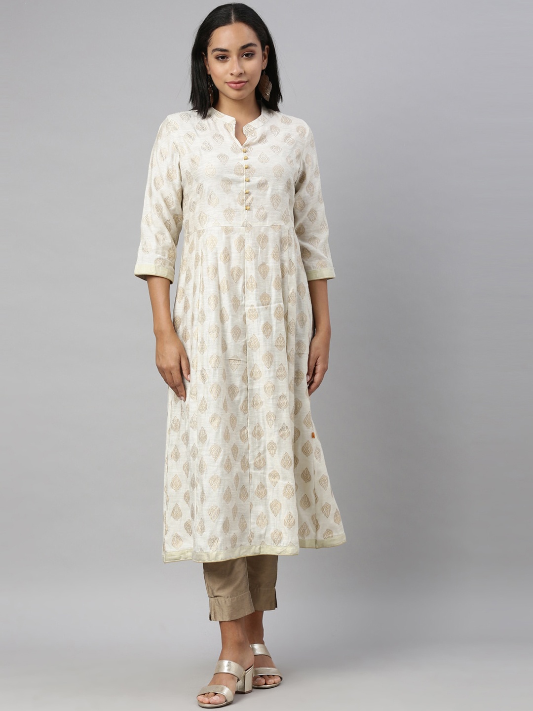 

Nahara Women Off White Ethnic Motifs Printed Cotton Kurta