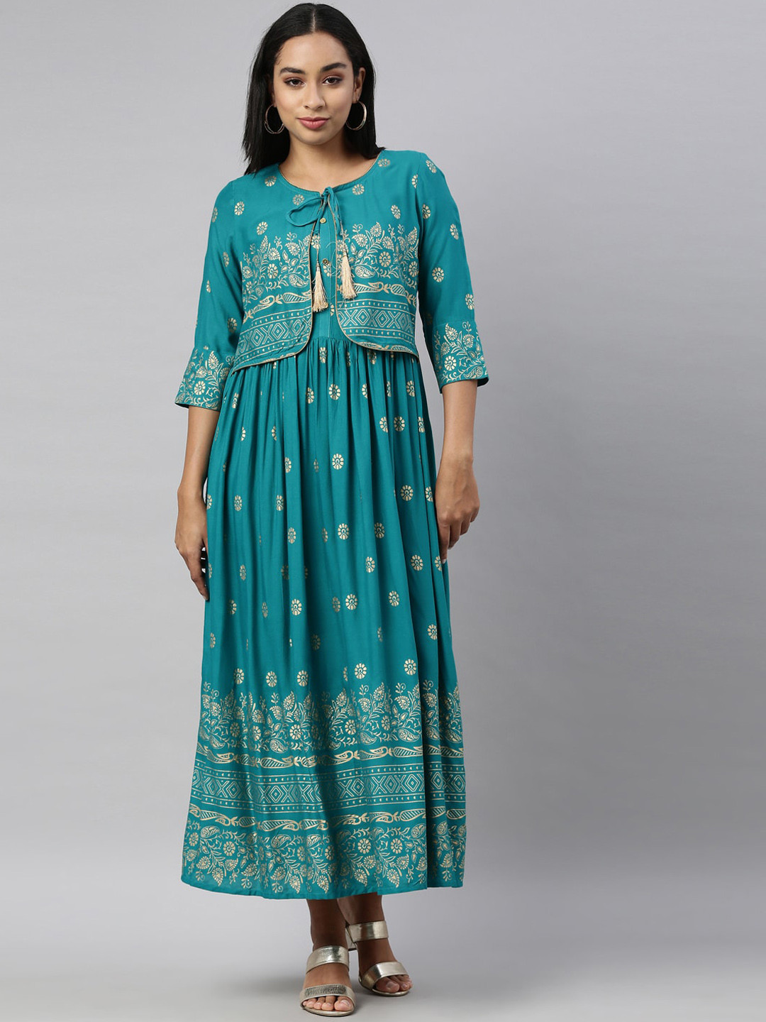 

Nahara Women Blue Ethnic Motifs Printed Anarkali Kurta