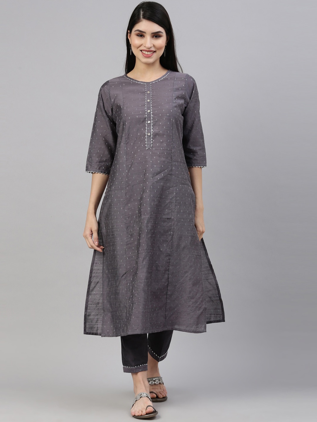 

Nahara Women Grey Panelled Kurta with Trousers