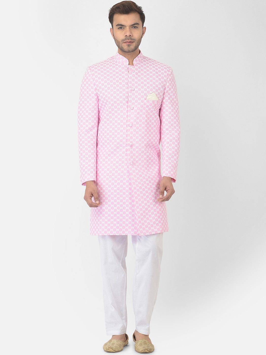 

DEYANN Men Pink Pure Cotton Chikankari Embroidered Sherwani