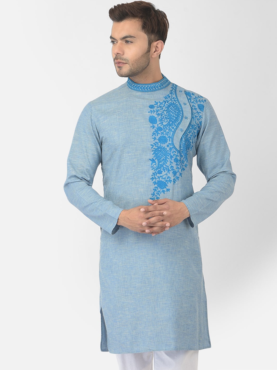 

DEYANN Men Blue Thread Work Kurta