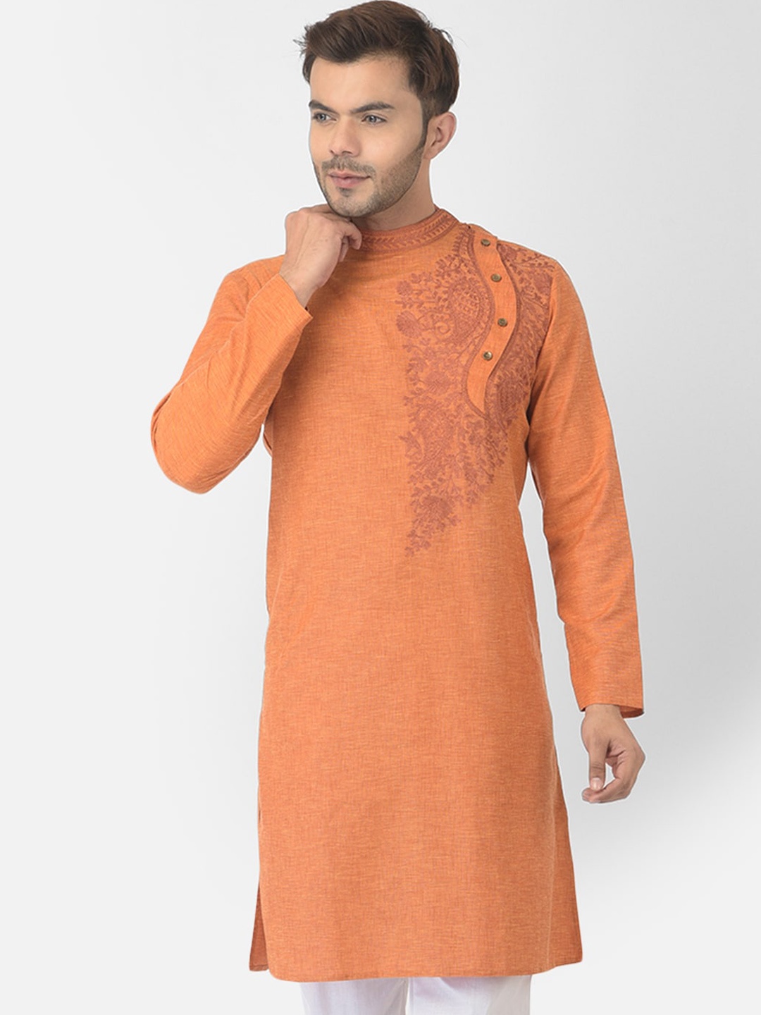 

DEYANN Men Orange Patchworked Cotton Kurta