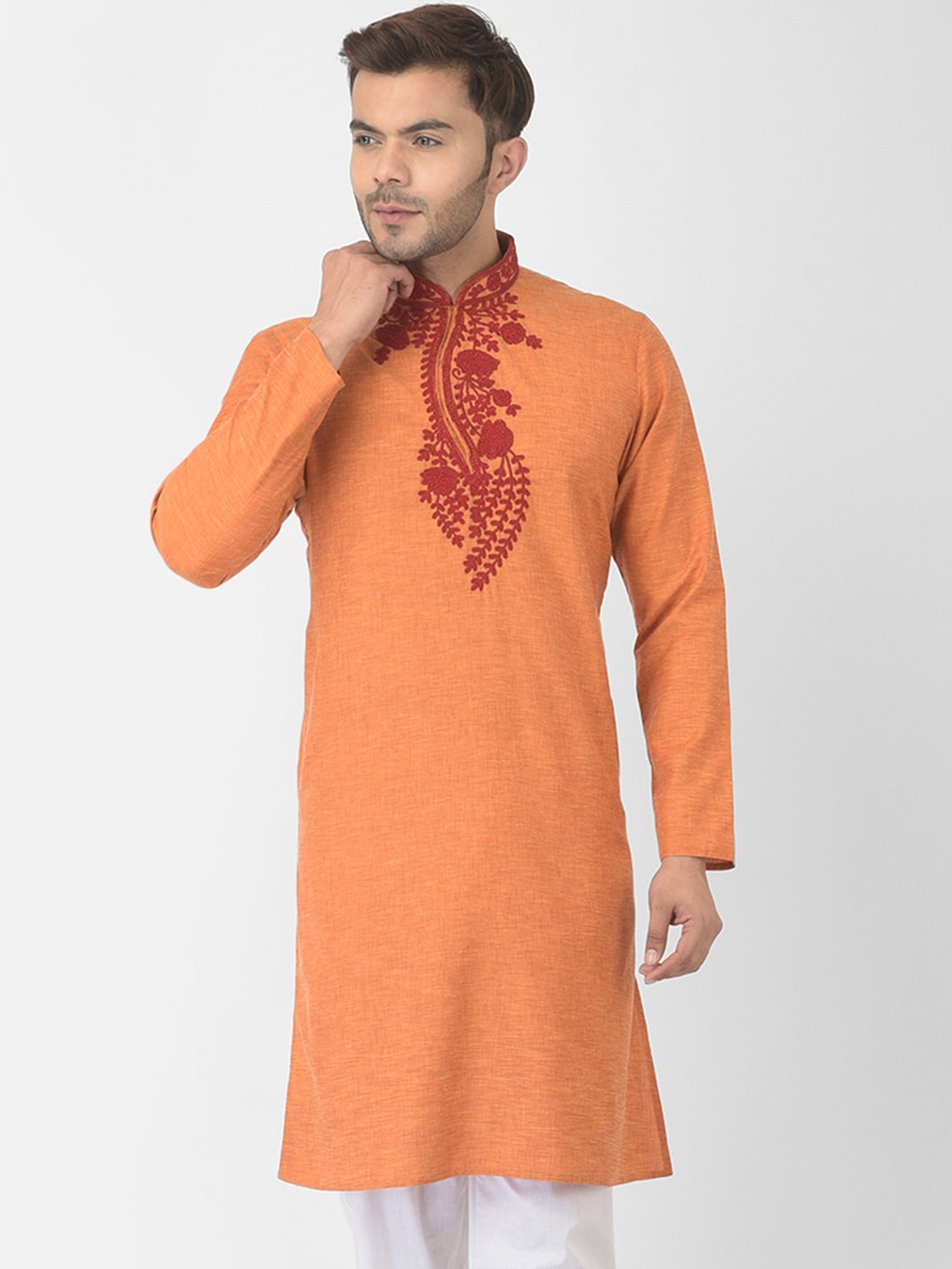 

DEYANN Men Orange Thread Work Kurta