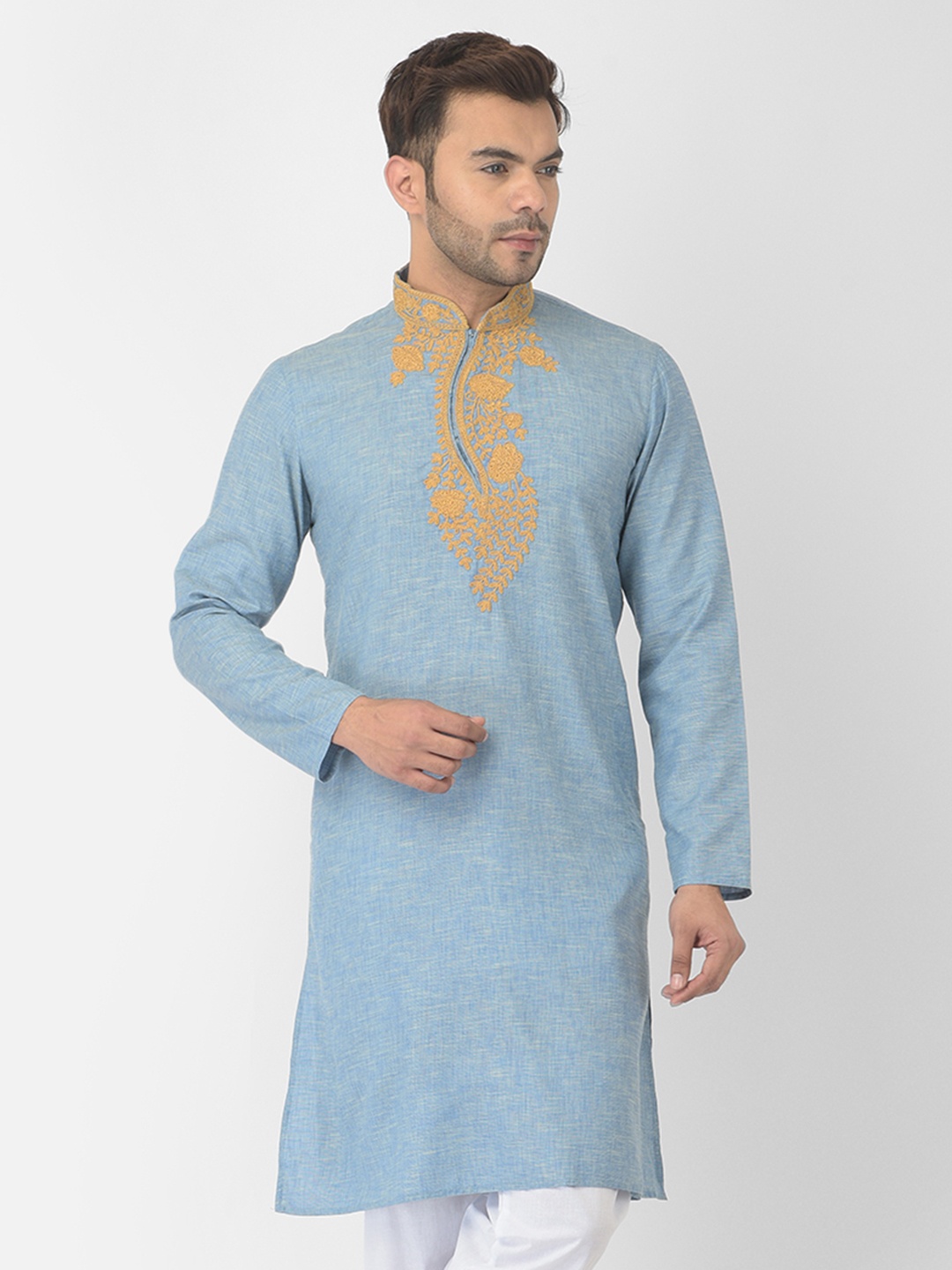 

DEYANN Men Blue Ethnic Motifs Embroidered Thread Work Kurta