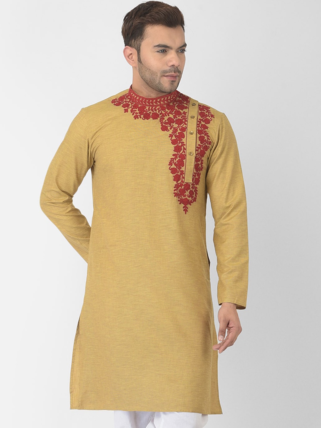 

DEYANN Men Green Thread Work Kurta