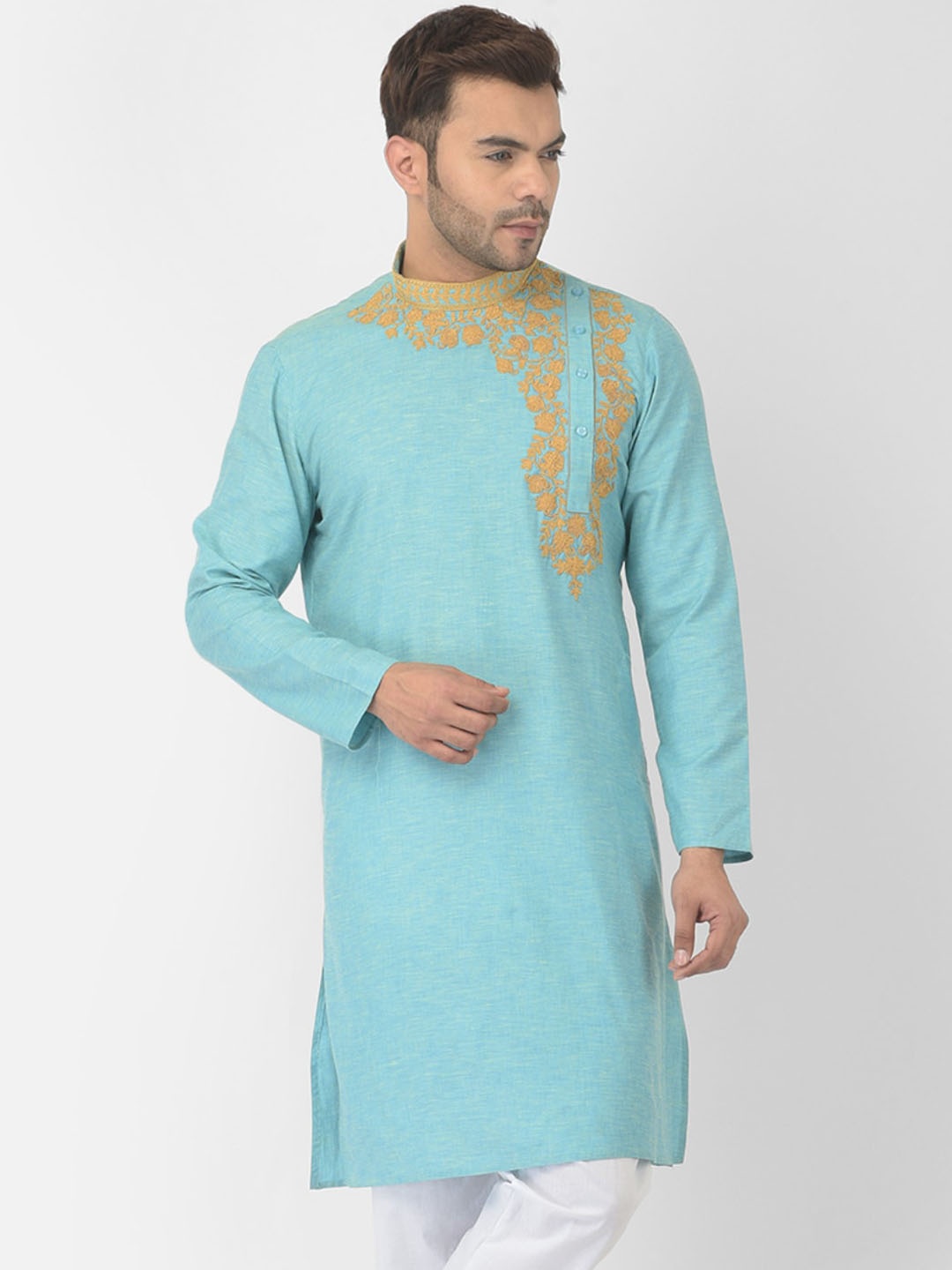 

DEYANN Men Blue Thread Work Kurta