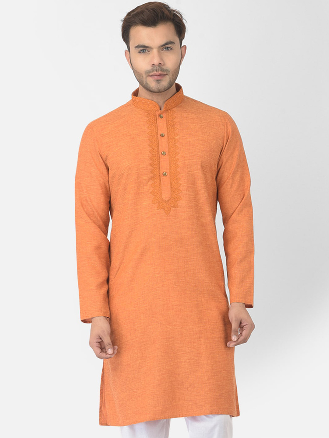 

DEYANN Men Orange Cotton Kurta