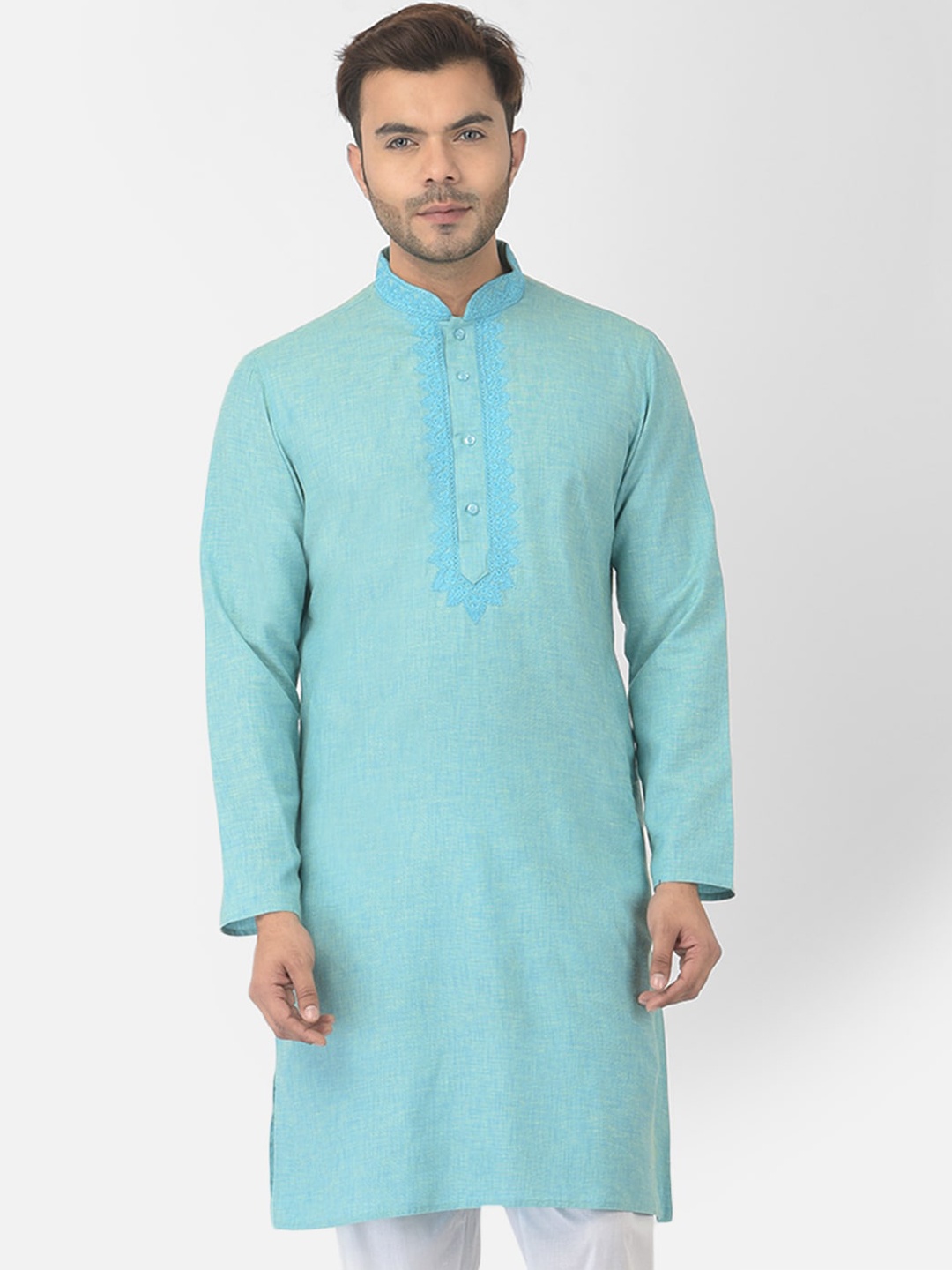 

DEYANN Men Blue Thread Work Cotton Kurta
