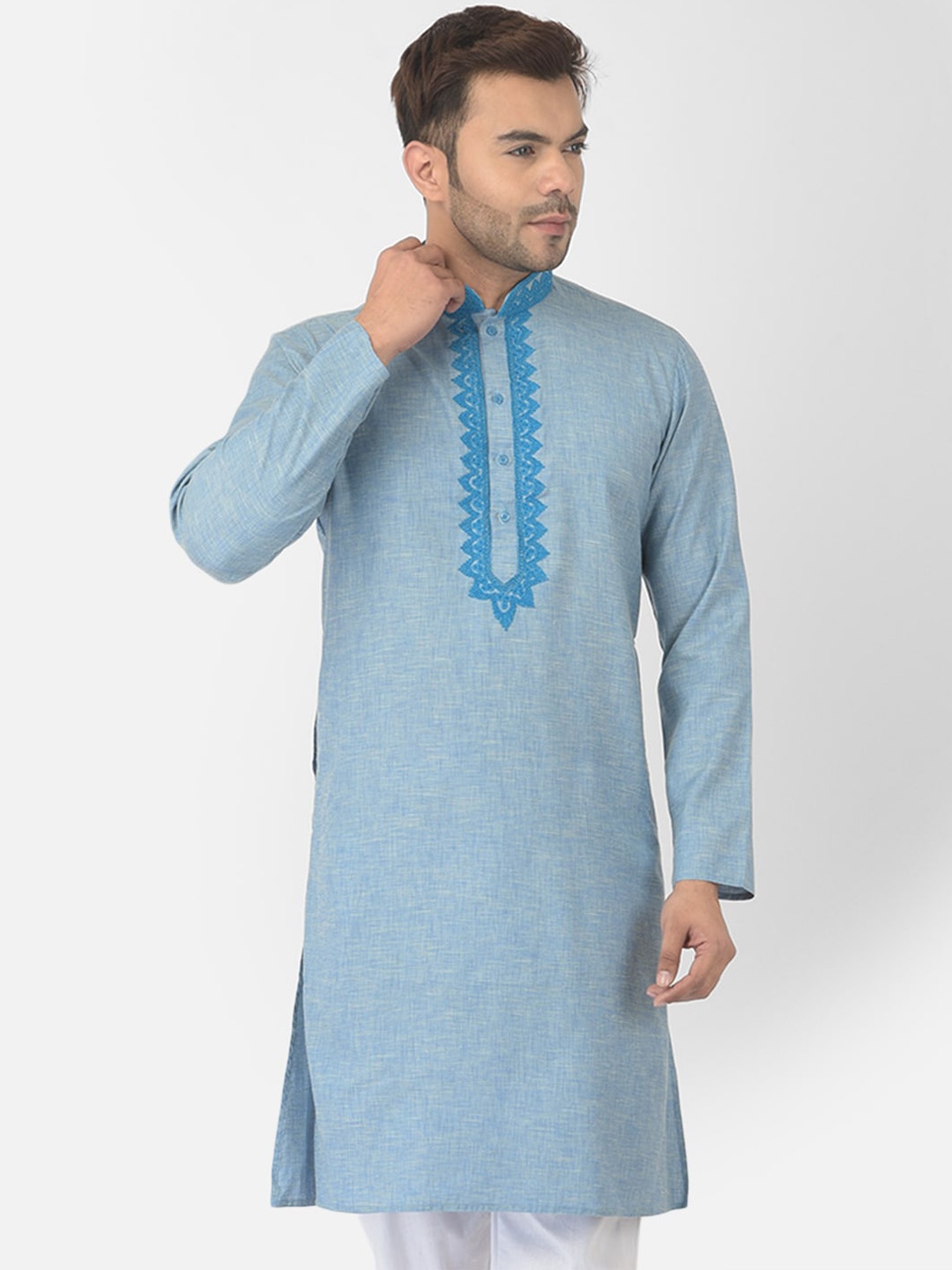 

DEYANN Men Blue Ethnic Motifs Thread Work Pure Cotton Kurta