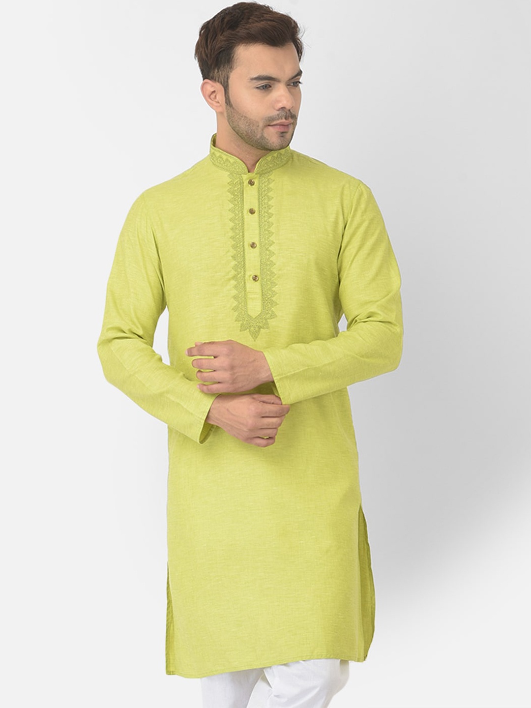 

DEYANN Men Green Ethnic Motifs Embroidered Kurta