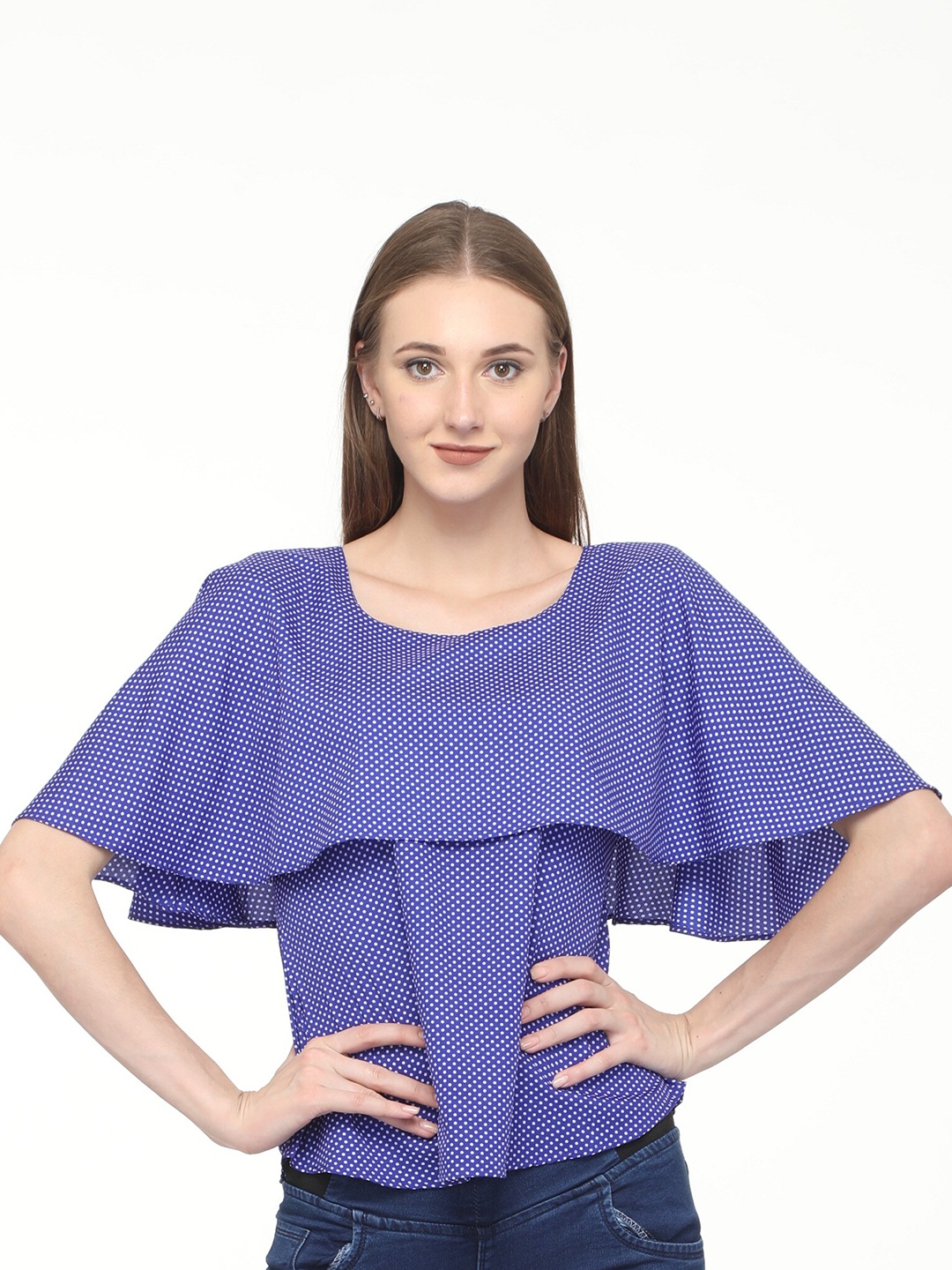 

DEGE Blue Solid Crepe Top