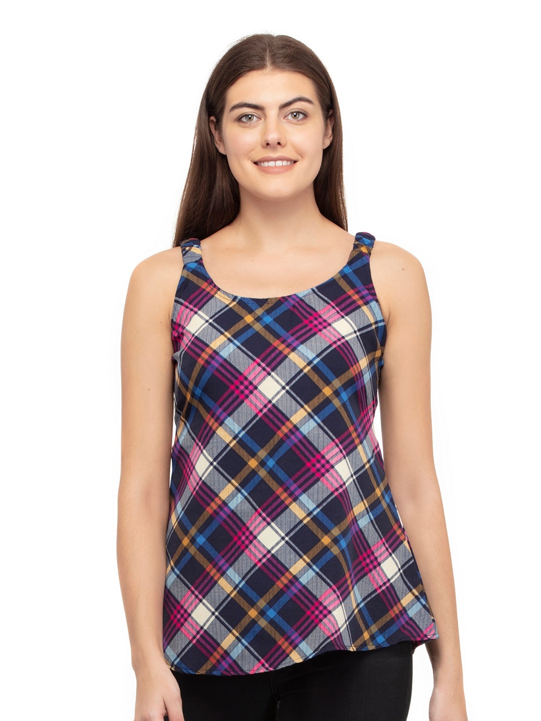 

DEGE Women Blue & Pink Checked Top