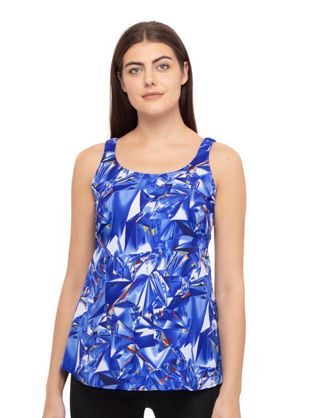 

DEGE Blue & White Print Crepe Top