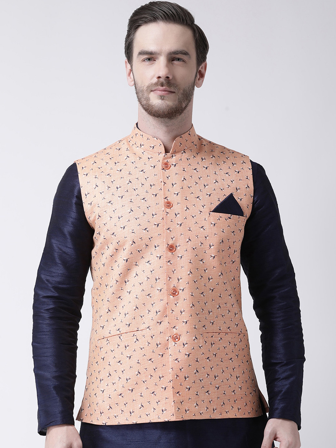 

DEYANN Men Orange Printed Nehru Jackets