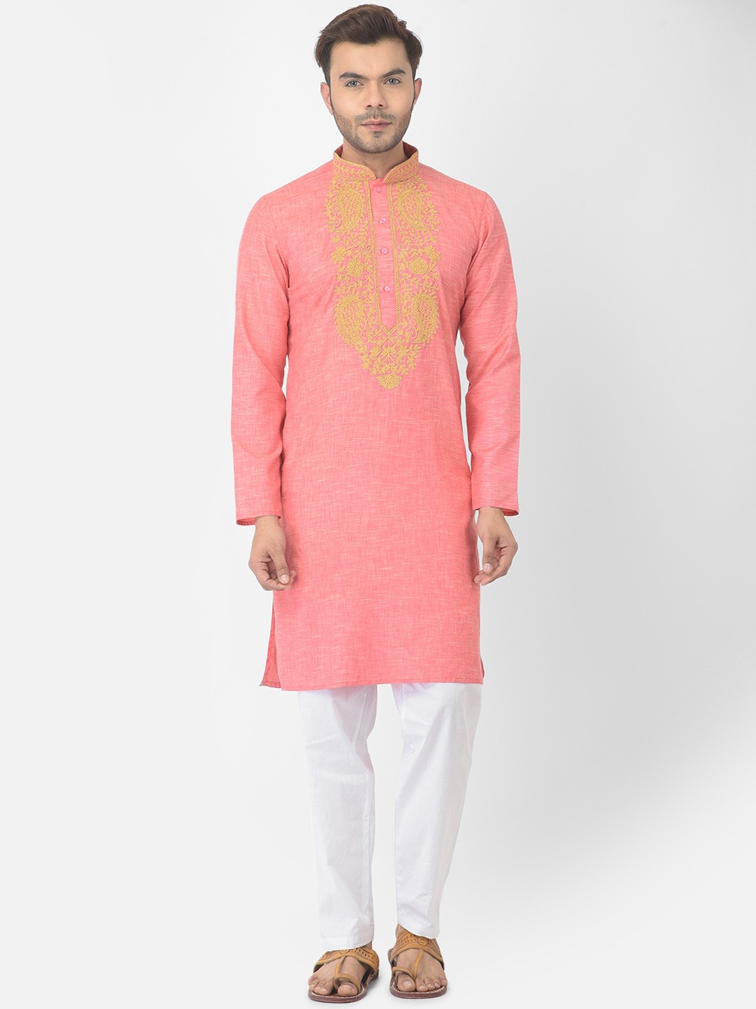 

DEYANN Men Pink Pure Cotton Kurta with Pyjamas