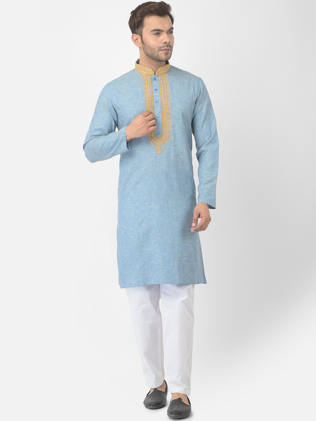 

DEYANN Men Blue Pure Cotton Kurta with Pyjamas