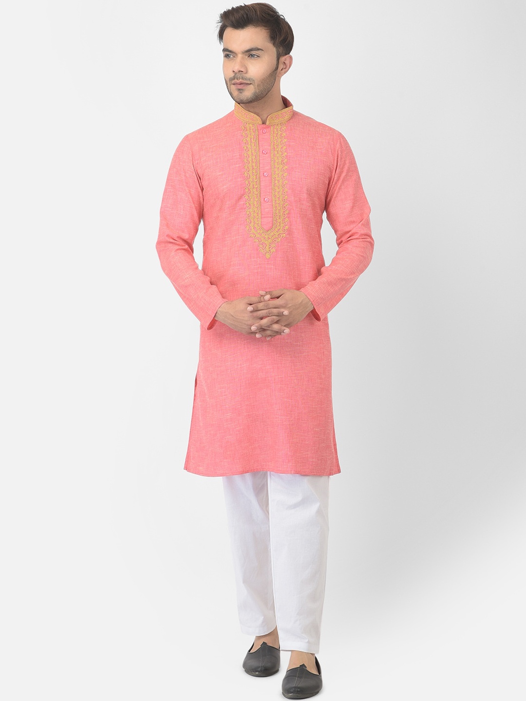 

DEYANN Men Pink Pure Cotton Kurta with Pyjamas