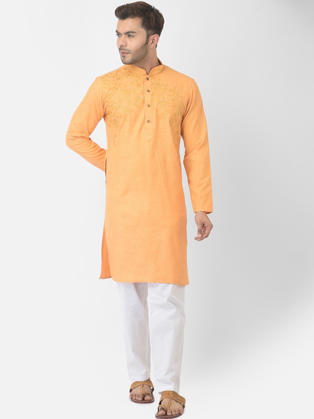 

DEYANN Men Yellow Pure Cotton Kurta with Pyjamas