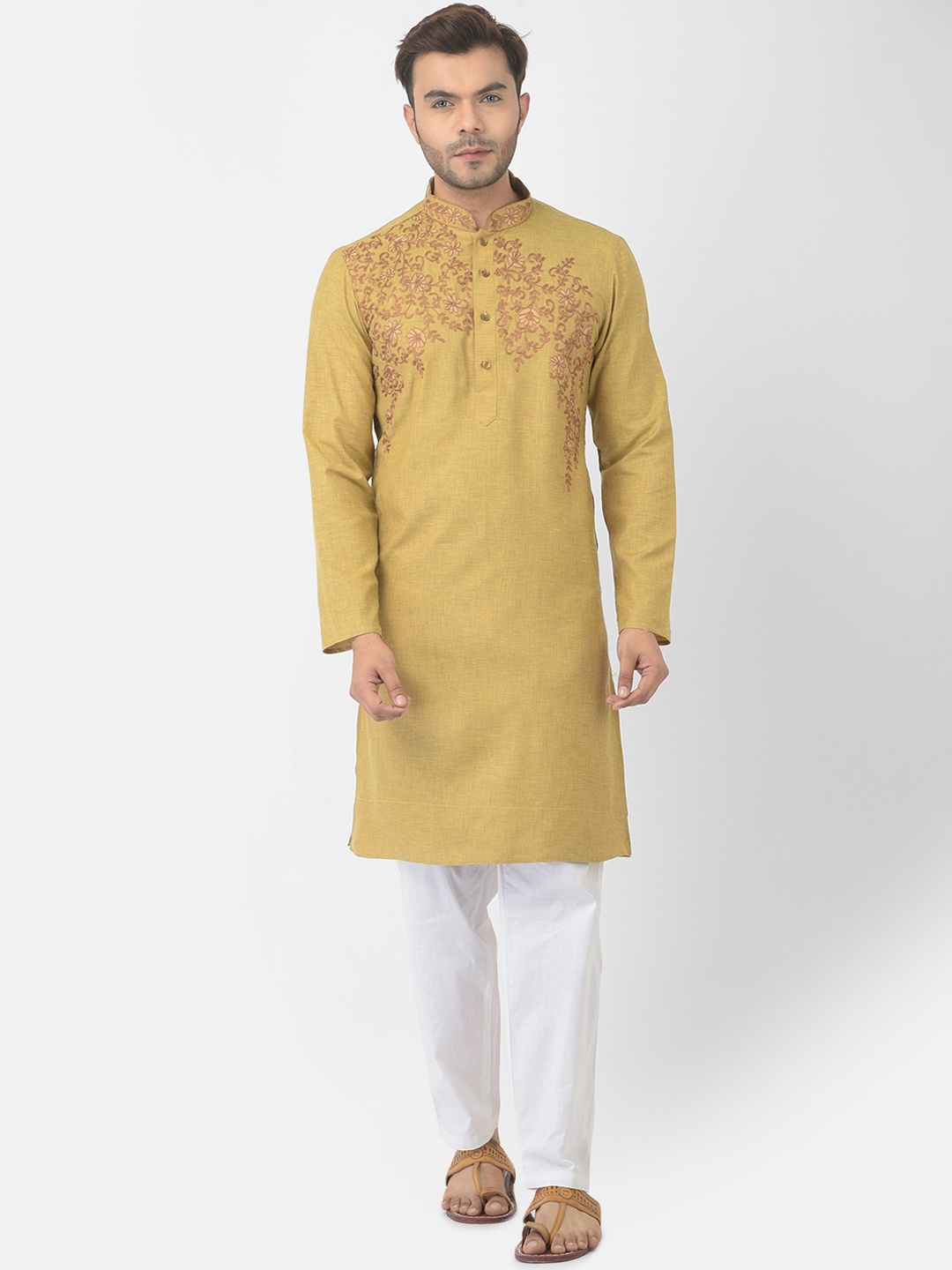 

DEYANN Men Green Floral Embroidered Pure Cotton Kurta with Pyjamas