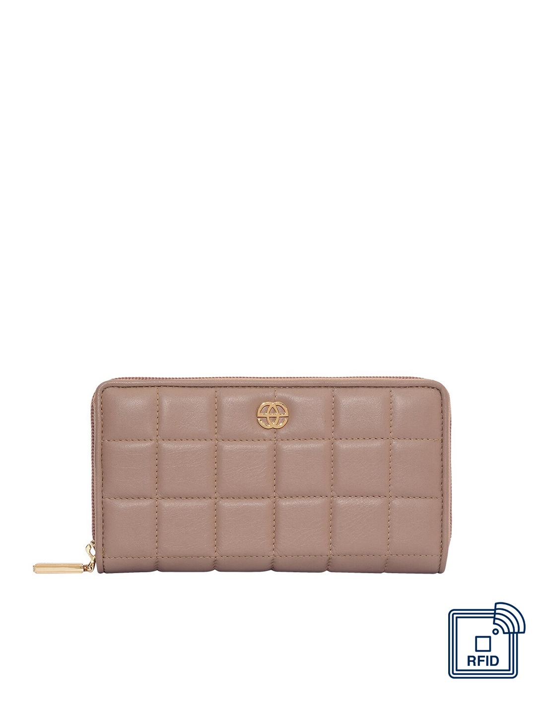 

Eske Women Beige Zip Around Quilted Leather Wallet