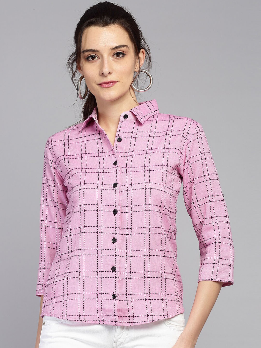 

Darzi Women Purple Custom Tartan Checks Checked Casual Shirt