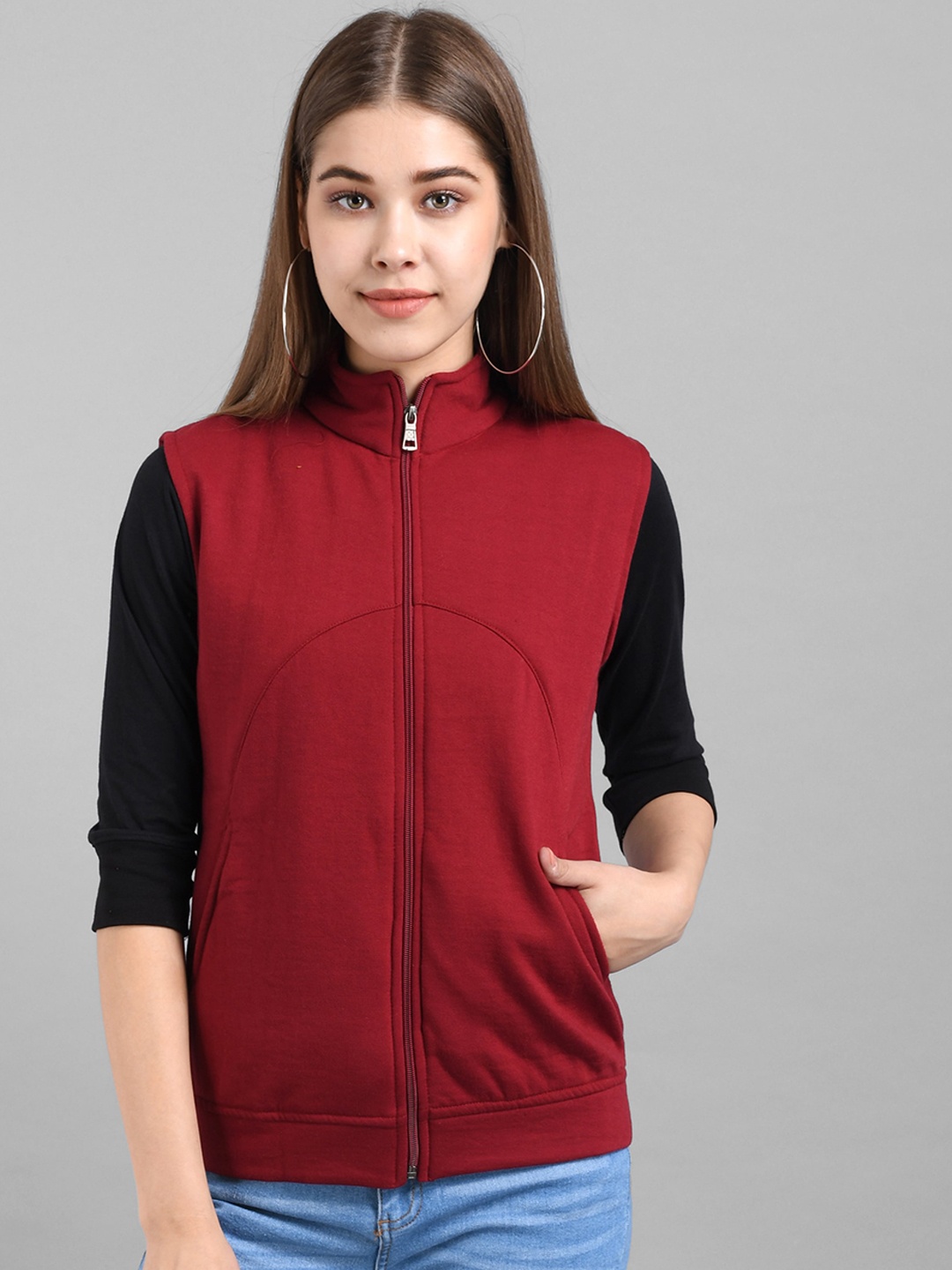 

Darzi Women Maroon Fleece Bomber Jacket