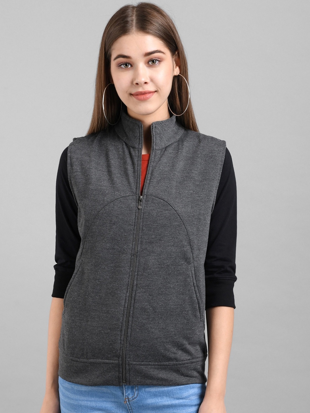

Darzi Women Grey Fleece Bomber Jacket