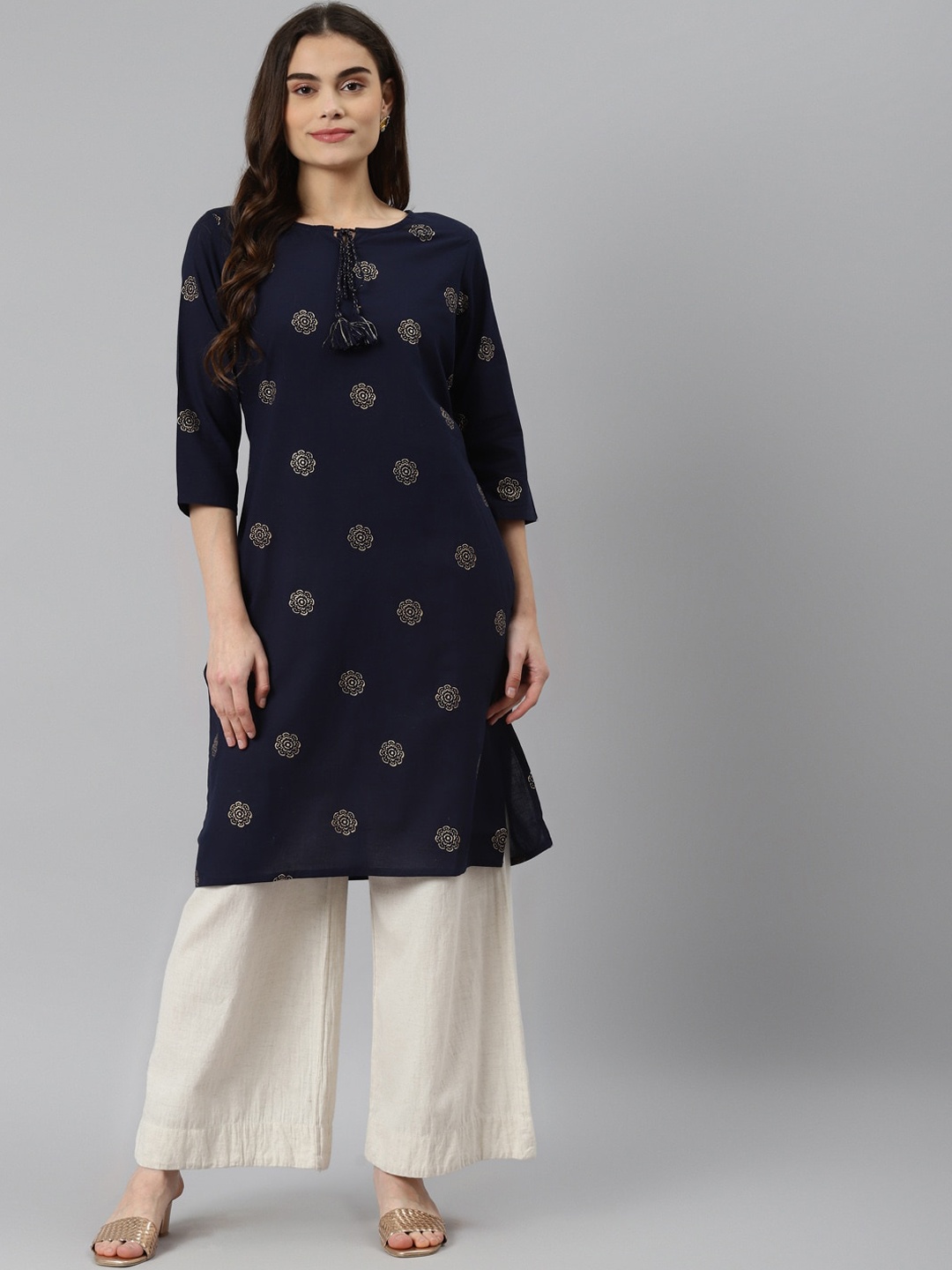 

DESI BEATS Women Navy Blue Ethnic Motifs Printed Cotton Kurta
