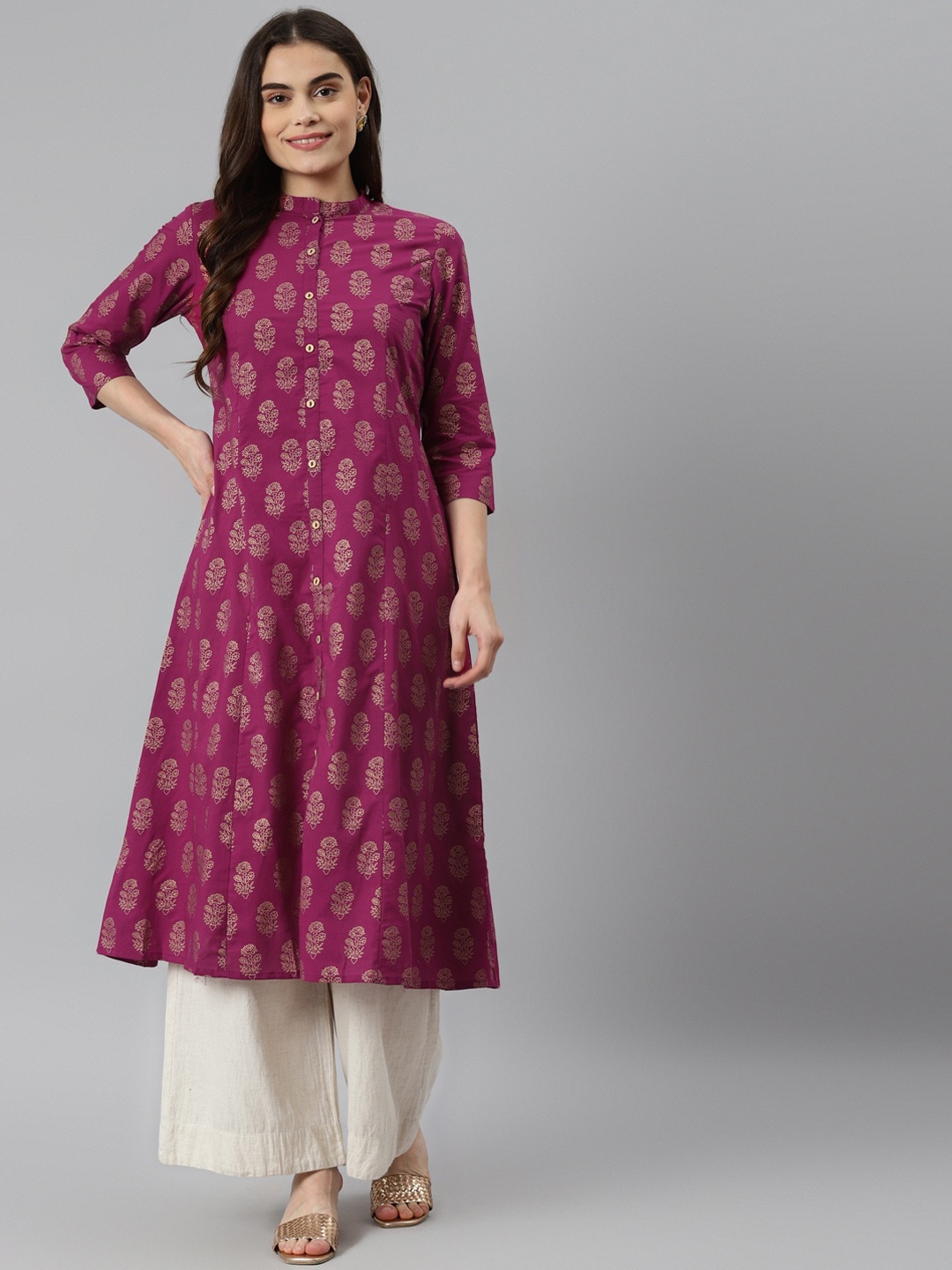 

DESI BEATS Women Magenta Ethnic Motifs Printed Cotton Kurta