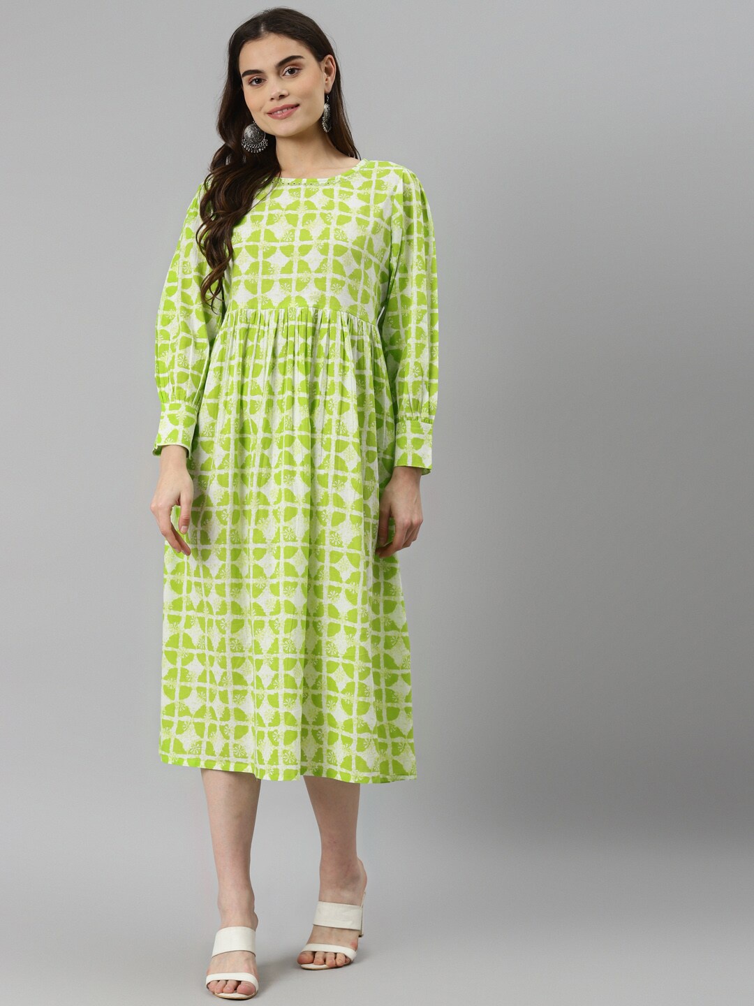 

DESI BEATS Lime Green Floral Midi Dress