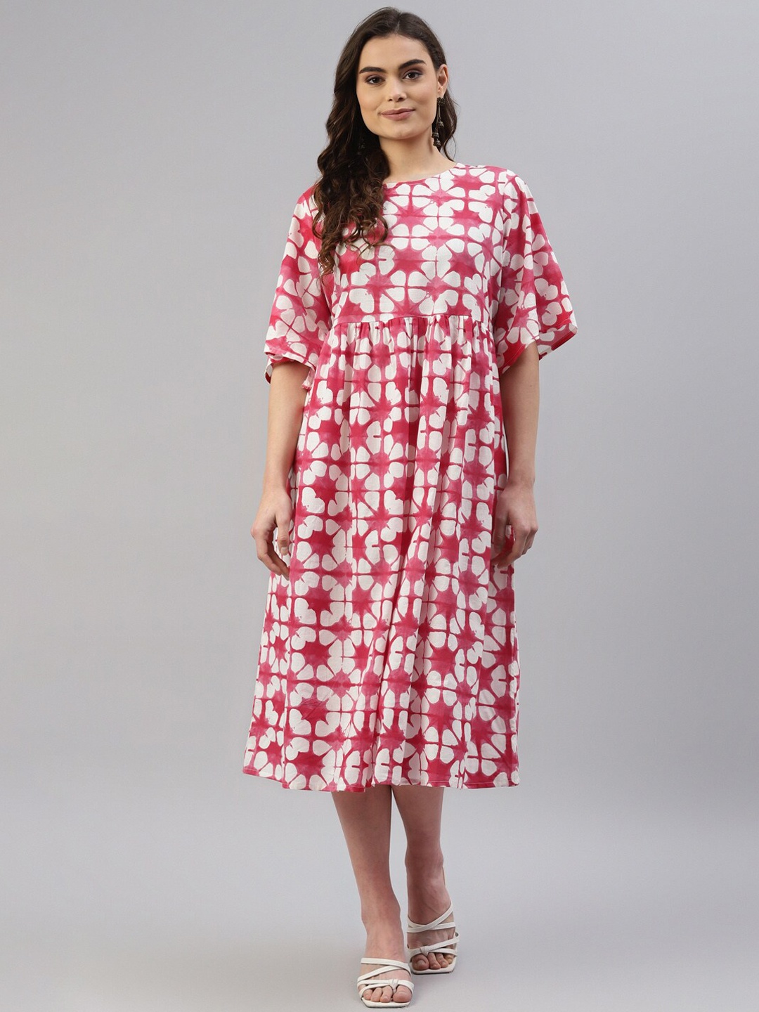 

DESI BEATS Pink Floral Empire Midi Dress