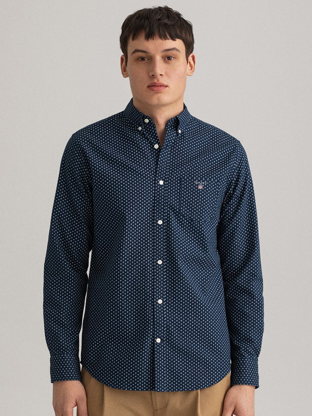 

GANT Men Navy Blue Polka Dot Printed Casual Shirt