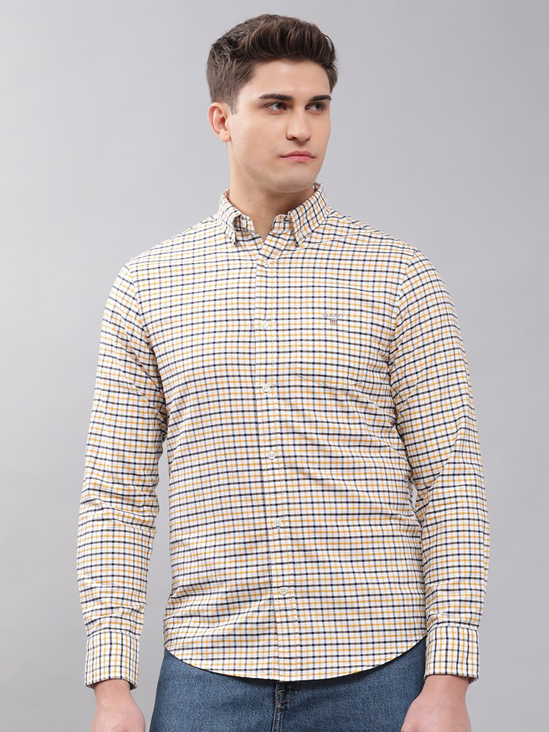 

GANT Men Yellow Gingham Checks Checked Cotton Casual Shirt