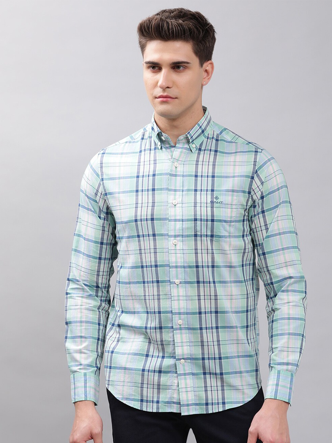 

GANT Men Green Tartan Checks Checked Cotton Casual Shirt