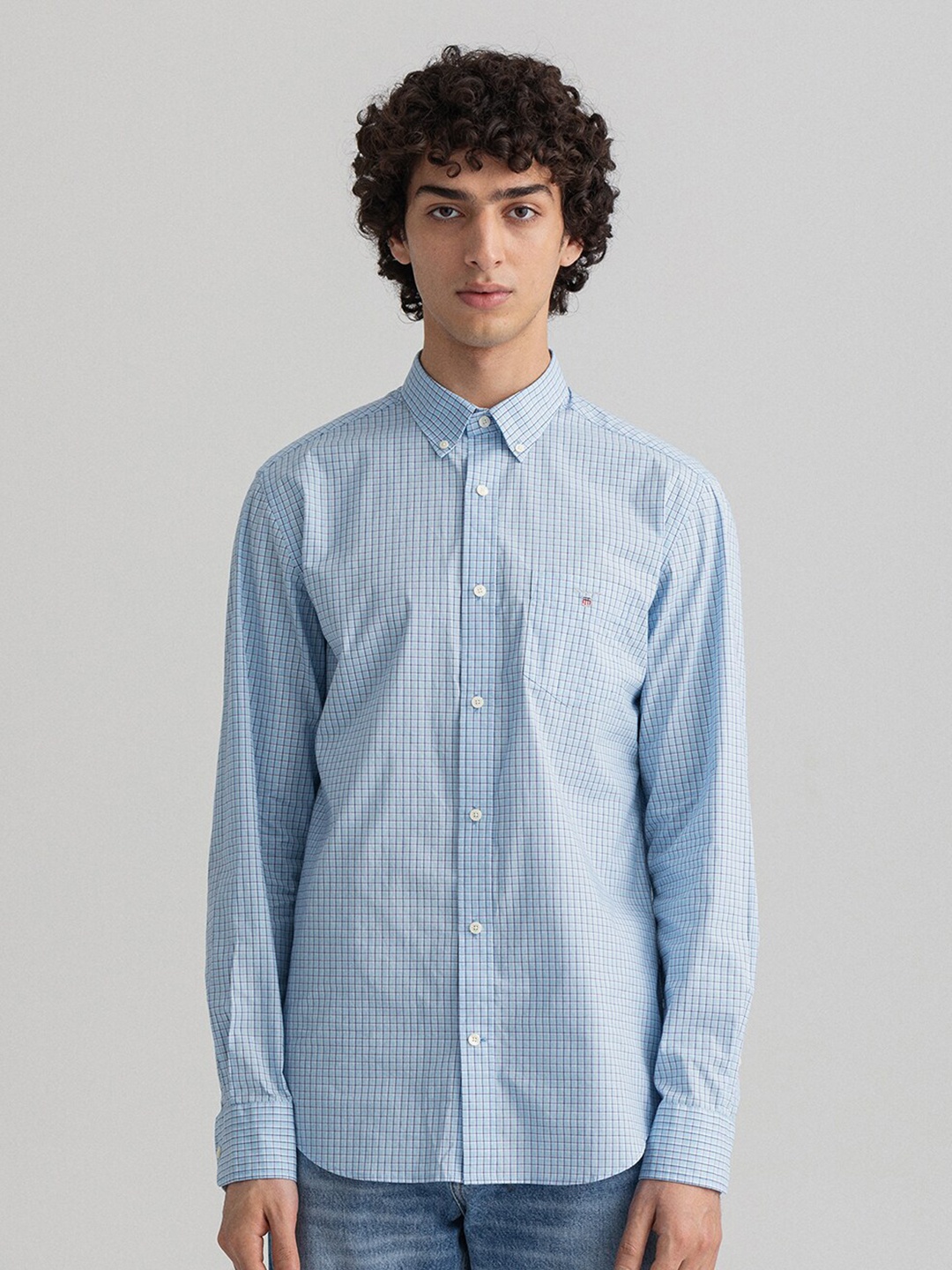 

GANT Men Blue Solid Cotton Casual Shirt