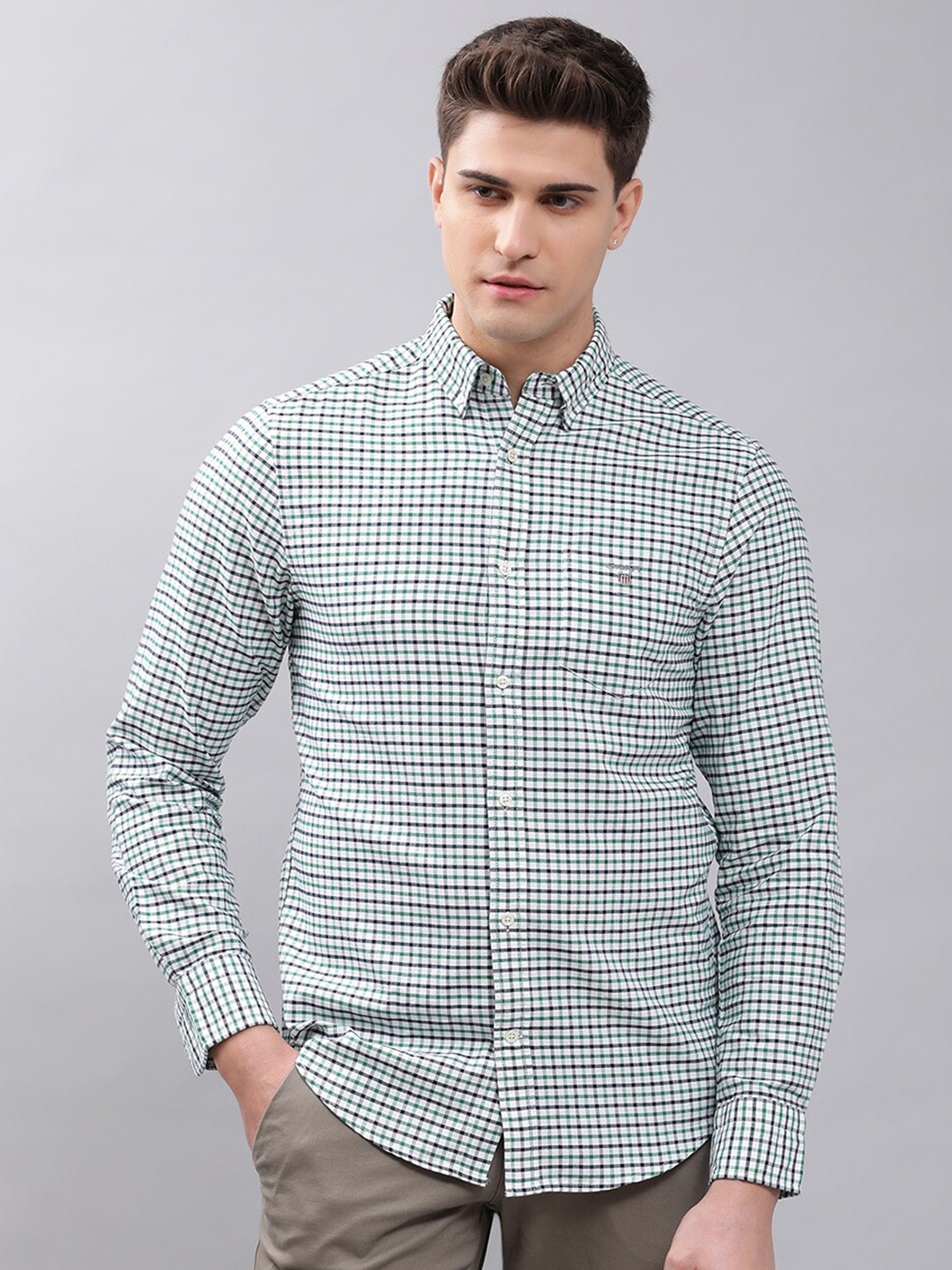 

GANT Men Green Gingham Checks Checked Cotton Casual Shirt